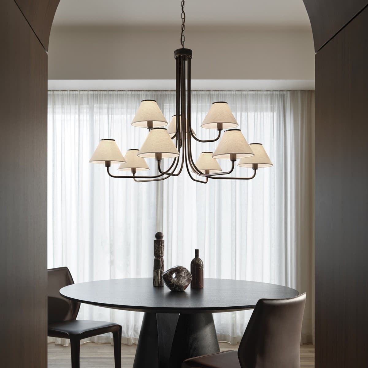 Alana 9 Light Pendant in Bronze with Natural Linen Shade-img-4