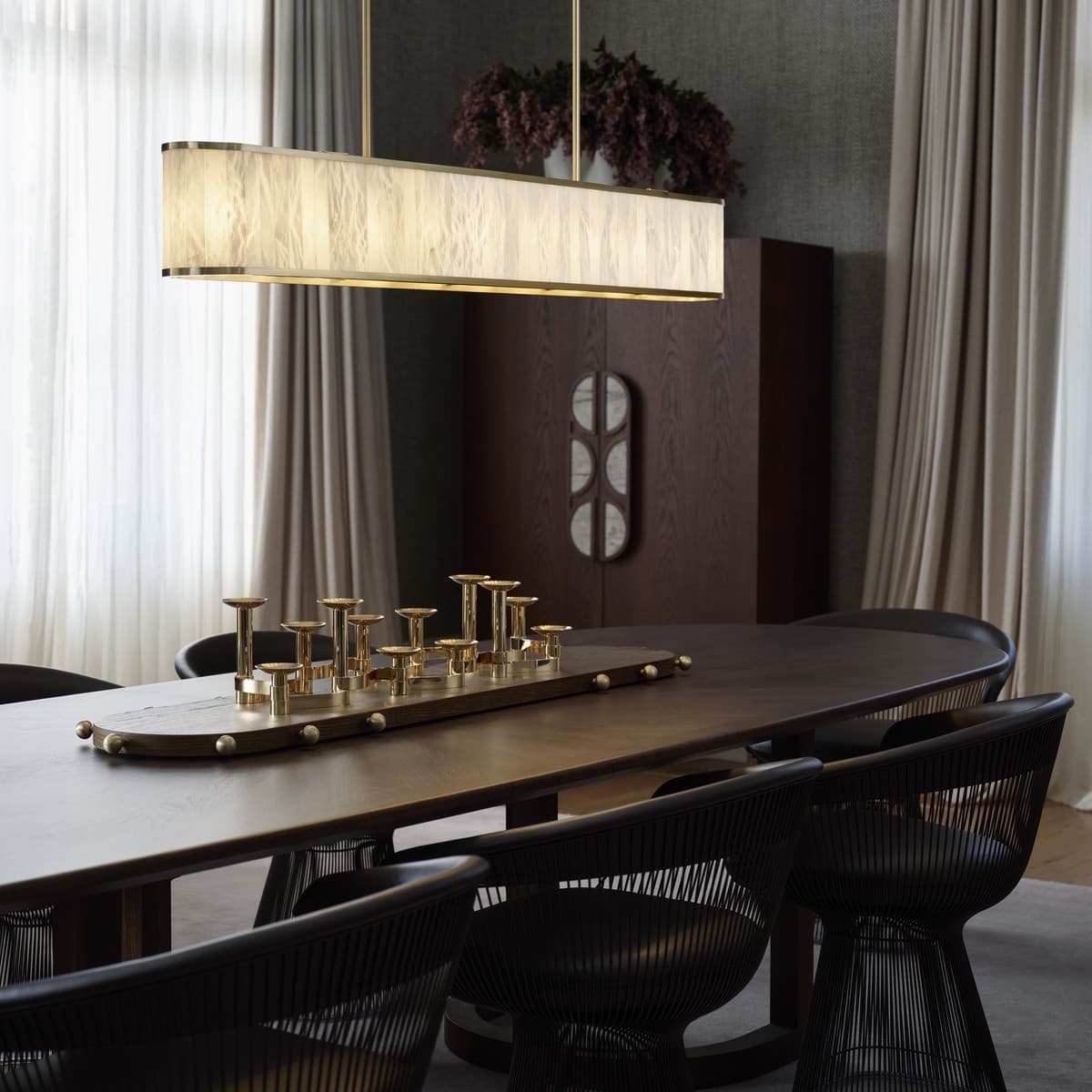 Made by Mayfair Ariana 10 Light Linear Pendant in Aged Brass with Spanish Alabaster-img-2