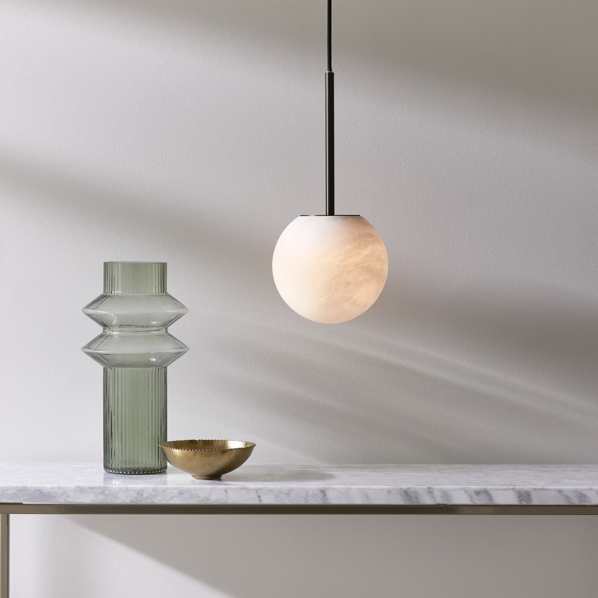 Made By Mayfair Lucent 1 Light 160mm Pendant in Matte Black with Spanish Alabaster-img-2