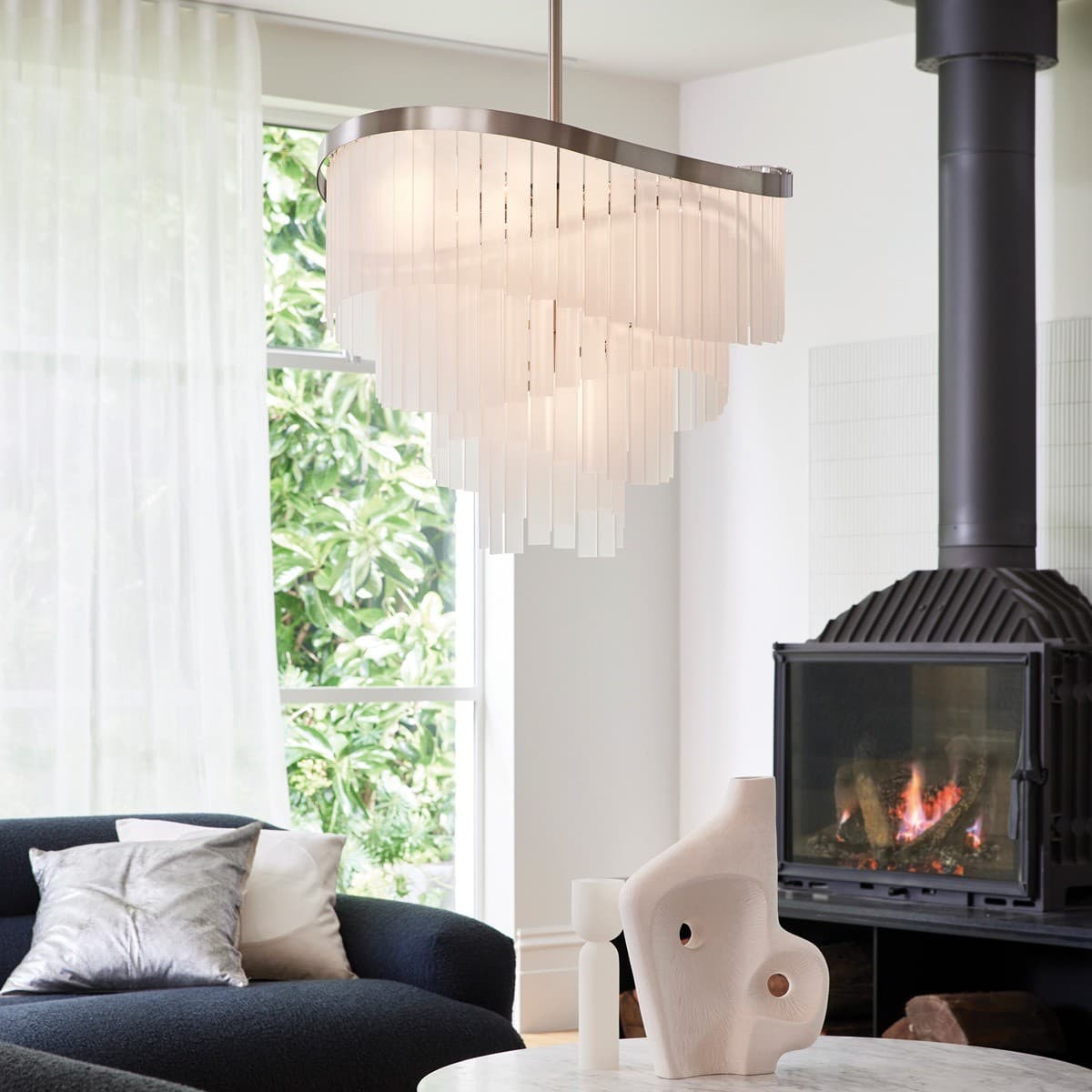 Blanche 13 Light 600mm Pendant in Brushed Chrome with Frosted Glass Panes-img-3