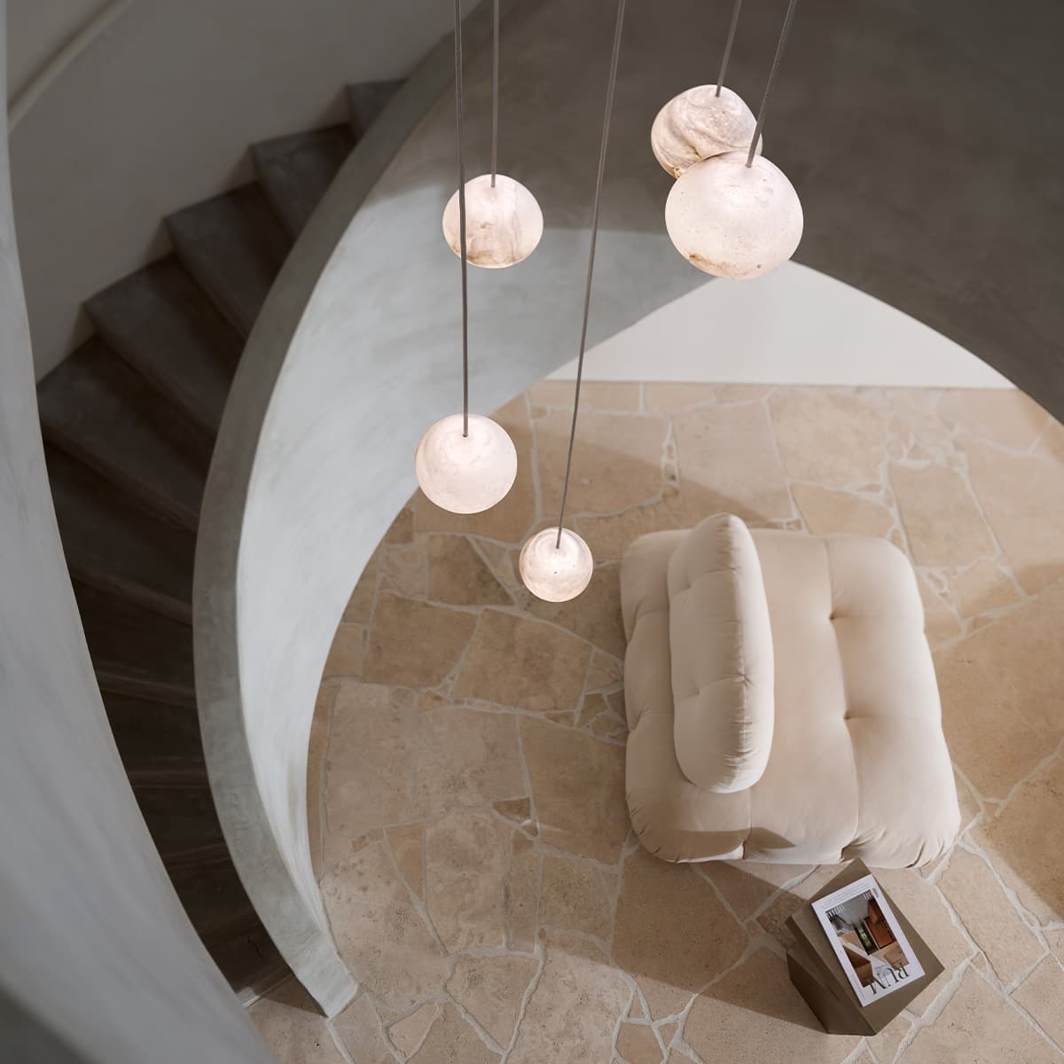 Made by Mayfair Amalfi 5 Light Pendant in Spanish Alabaster with Aged Brass-img-2