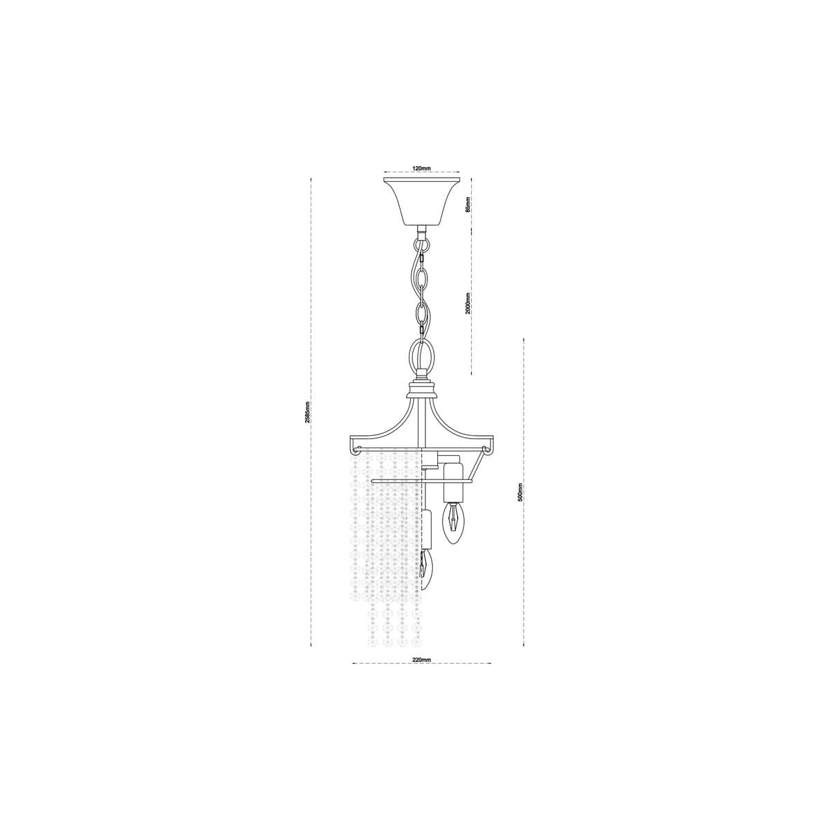 Sarita 3 Light Small Crystal Chandelier in Aged Brass