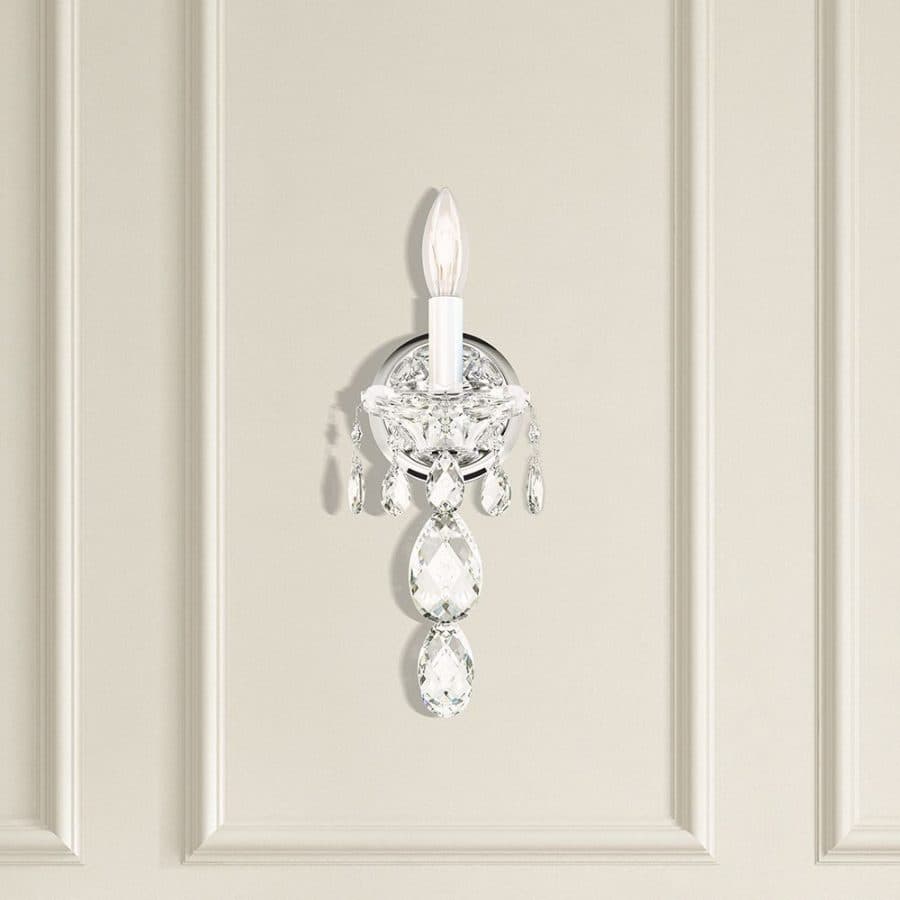 Sterling 1 Light Crystal Wall Light in Polished Silver