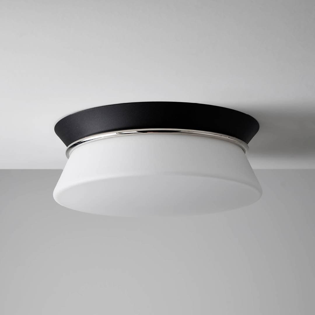 Lois 2 Light Ceiling Flush in Black, Polished Nickel & White