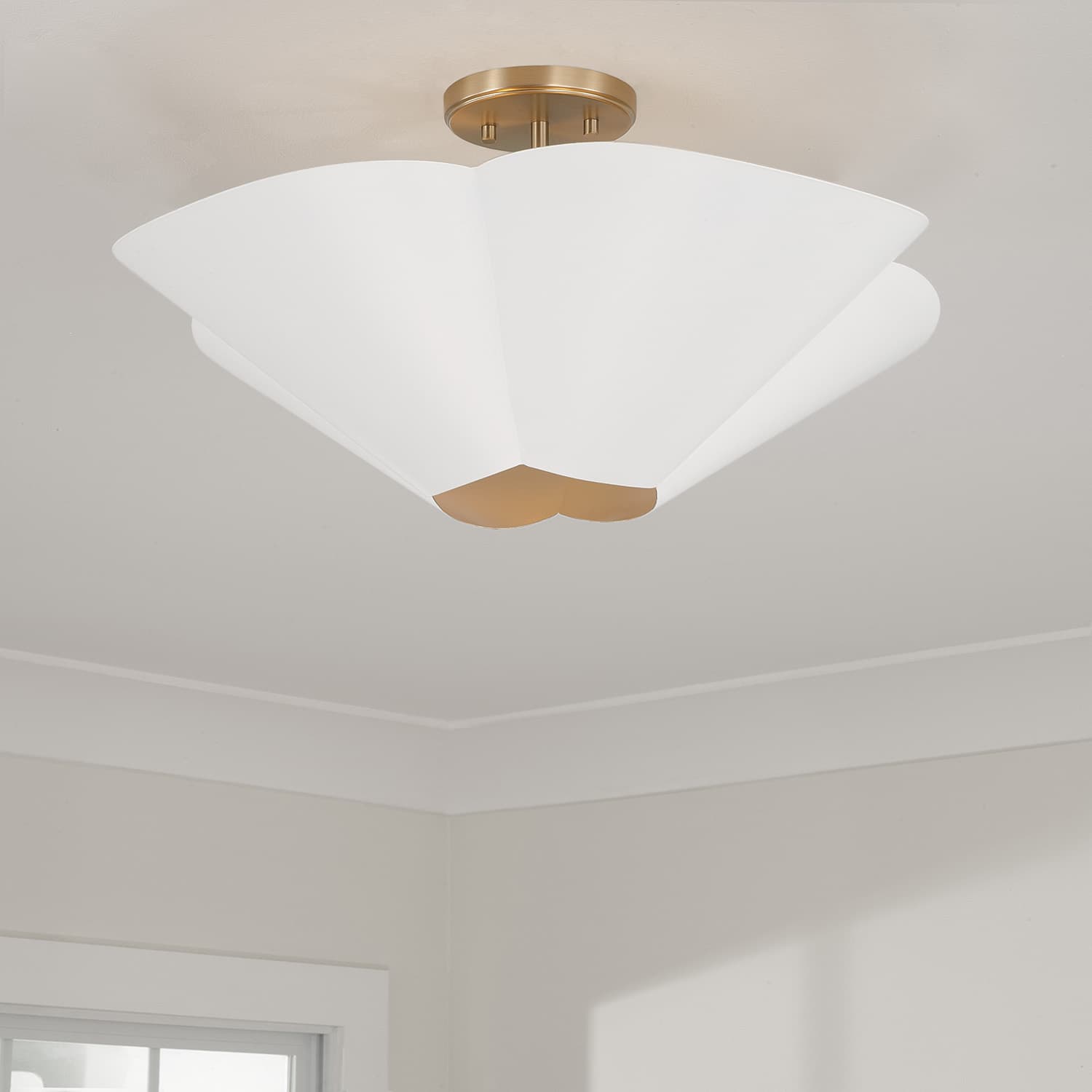 Botanical 4 Light Semi Flush - Large in Matte Brass & White