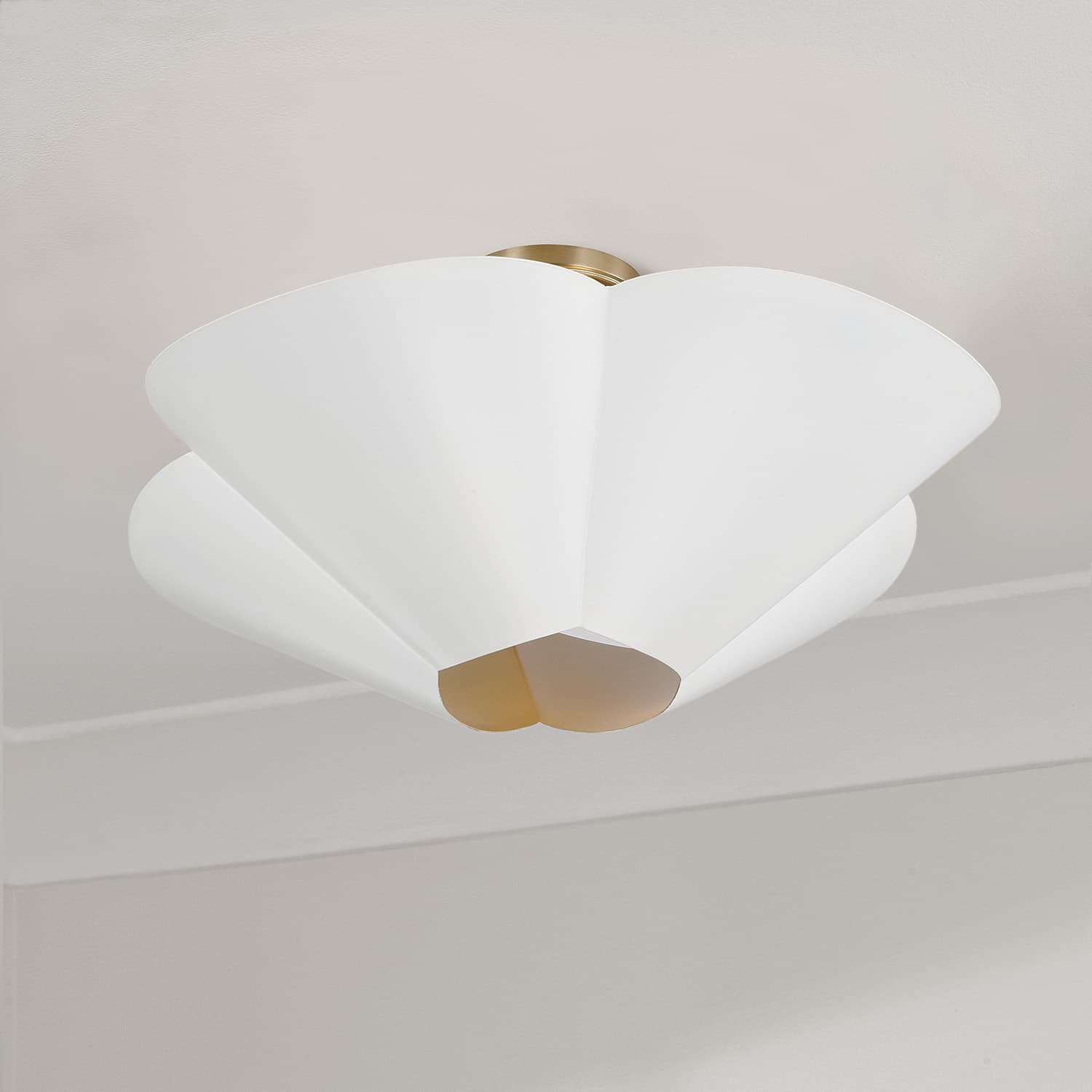 Botanical 4 Light Semi Flush - Large in Matte Brass & White