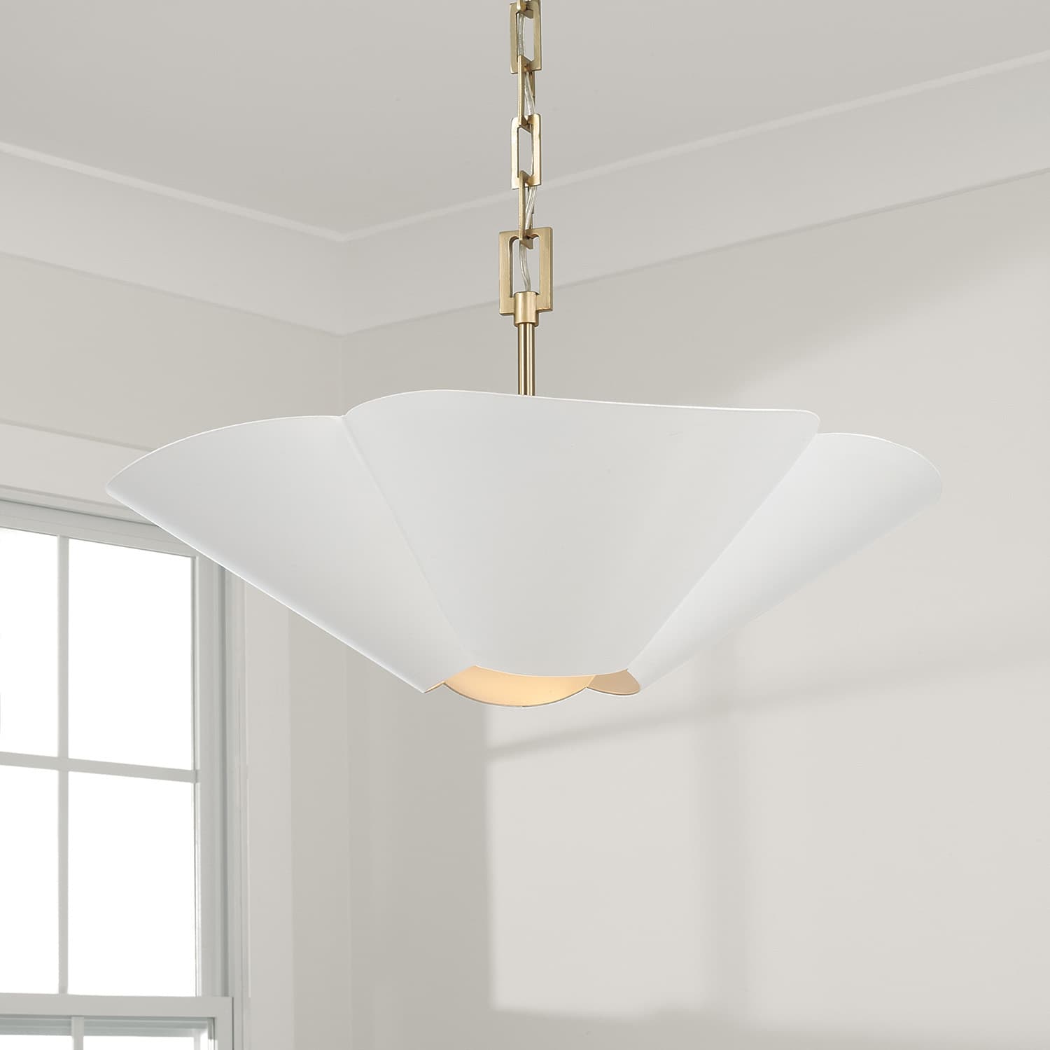 Botanical 4 Light Semi Flush - Large in Matte Brass & White