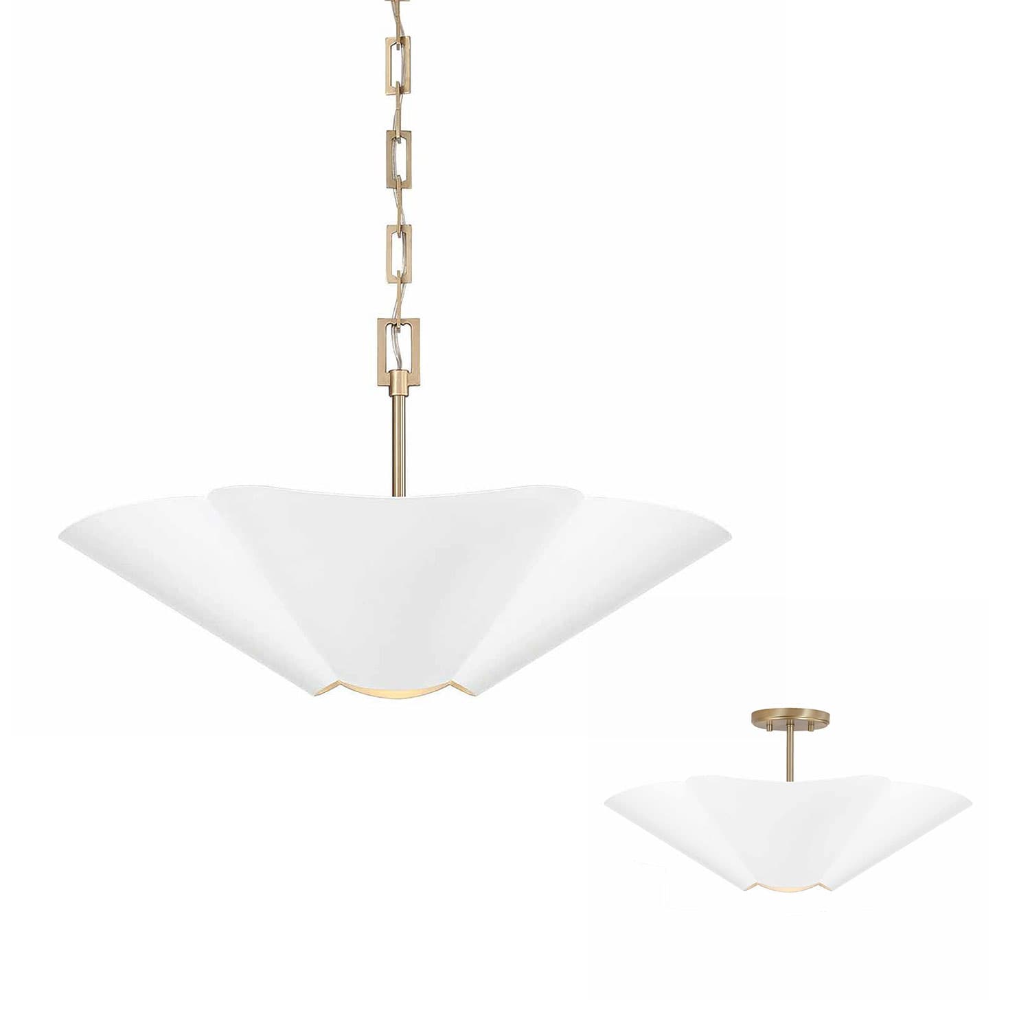 Botanical 4 Light Semi Flush - Large in Matte Brass & White