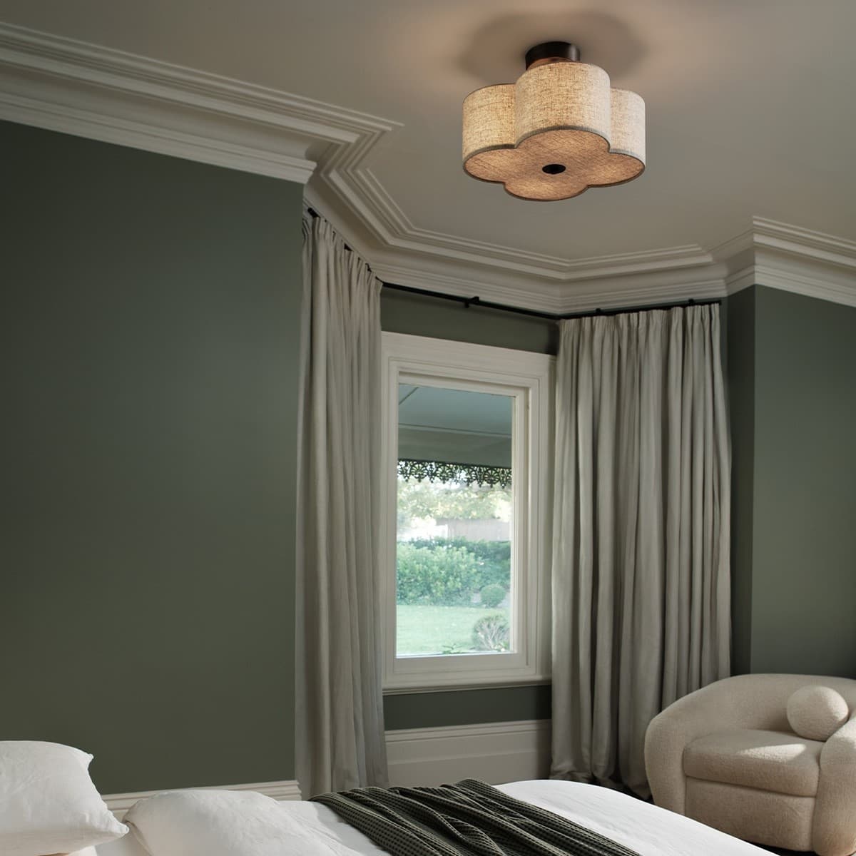 Motif 4 Light 400mm Drum Ceiling Pendant in Natural and Bronze