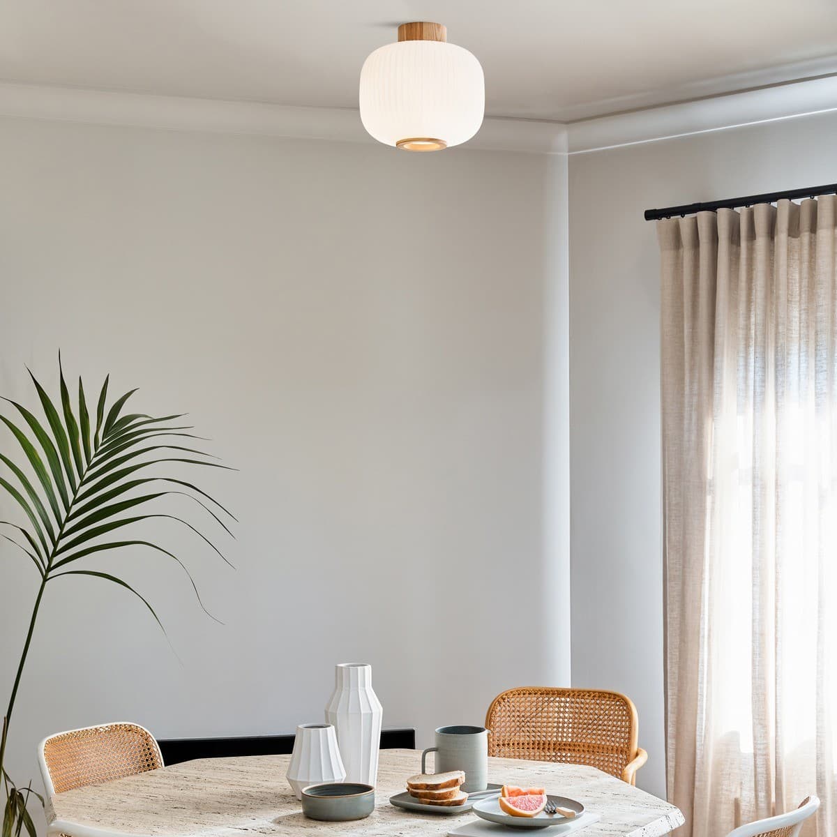 Mele 1 Light DIY Squat Batten Fix in Ash Wood with Frosted Glass Shade