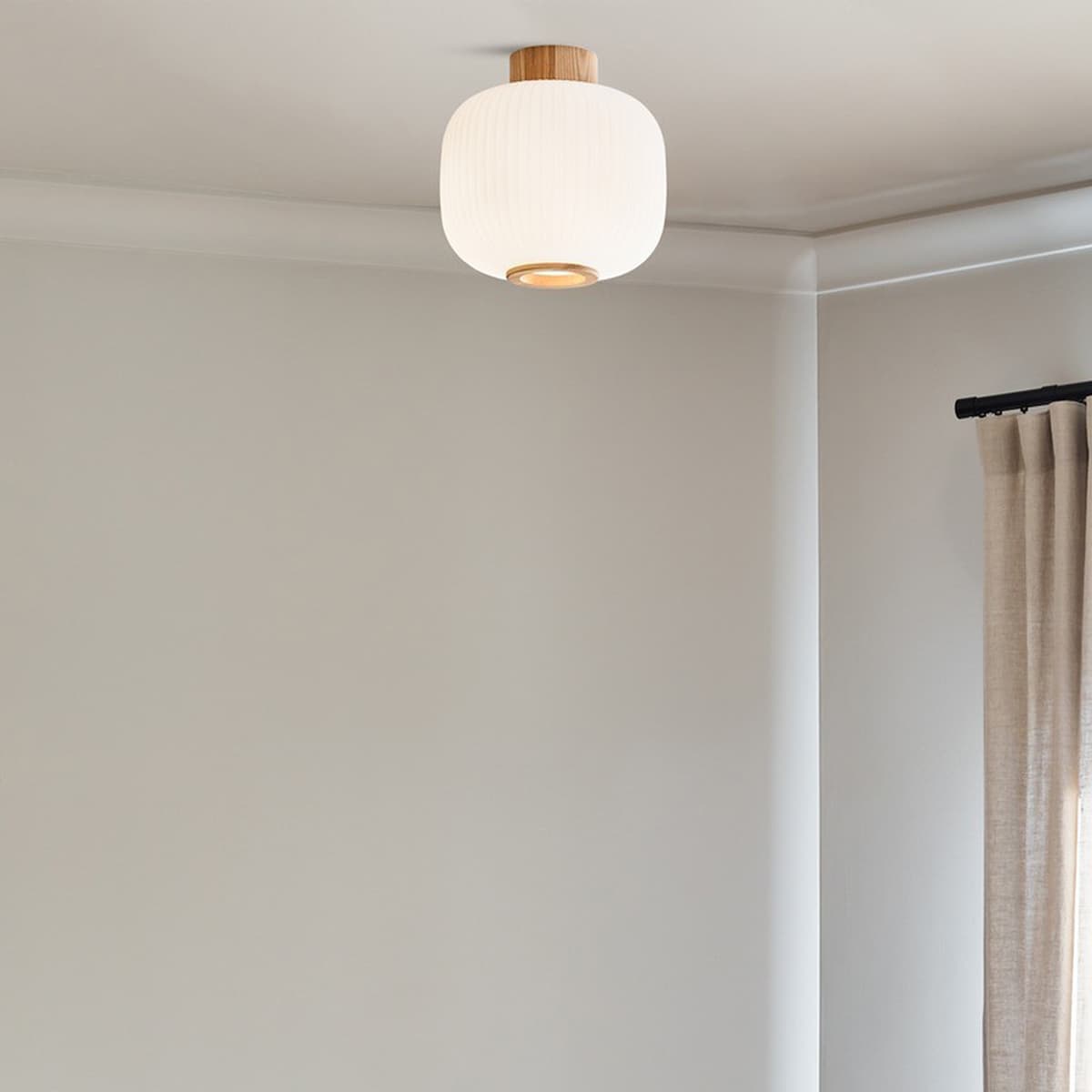 Mele 1 Light DIY Squat Batten Fix in Ash Wood with Frosted Glass Shade