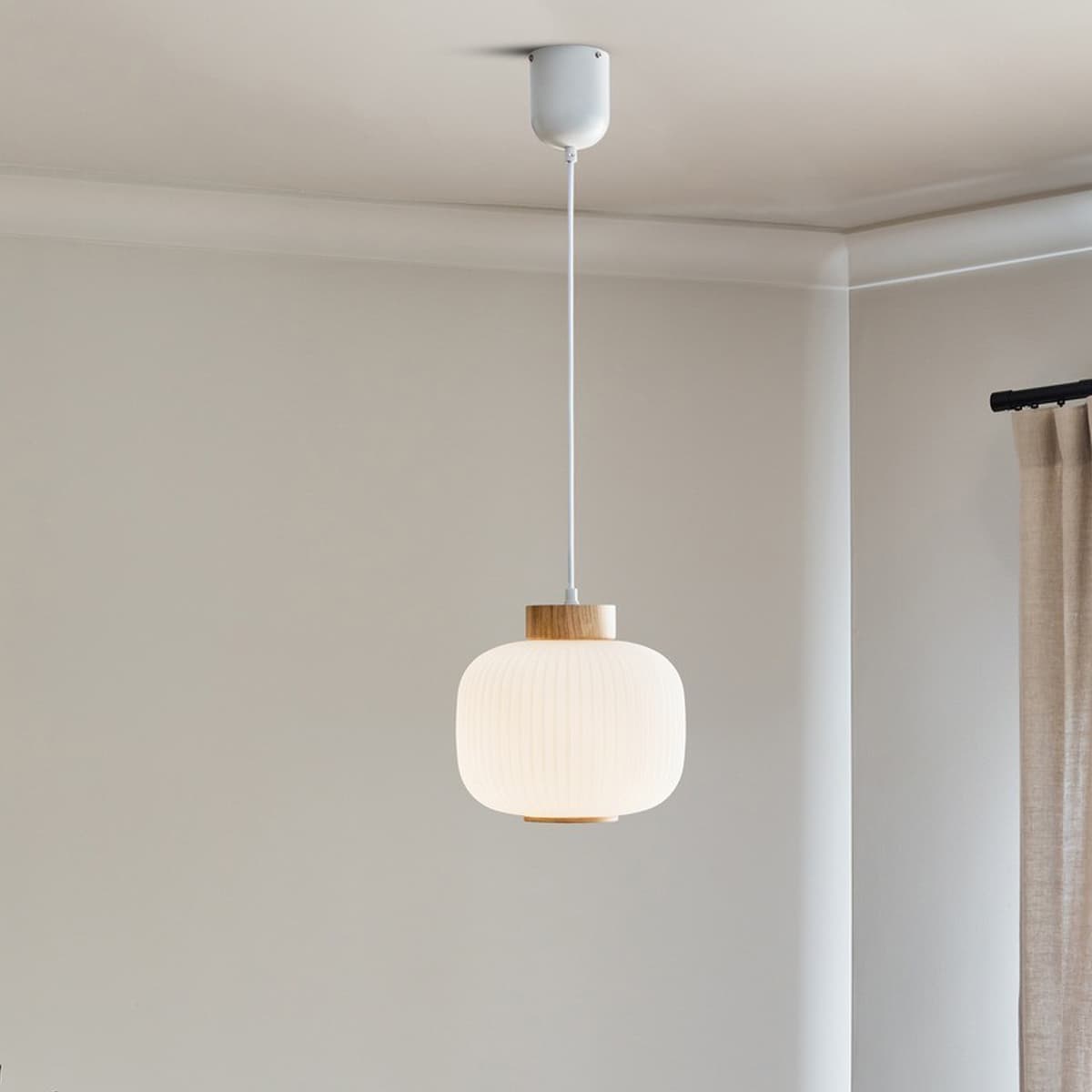 Mele 1 Light DIY Squat Batten Fix in Ash Wood with Frosted Glass Shade
