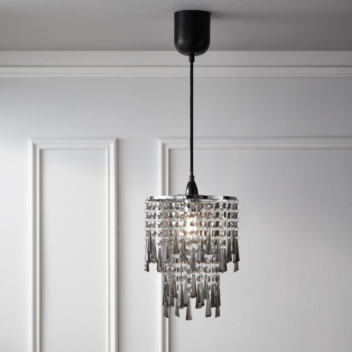 Reign 1 Light DIY Batten Fix in Chrome with Smoke Acrylic Beads