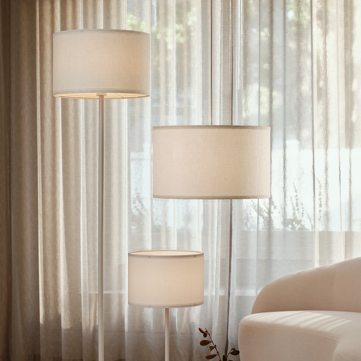 Sofia 400mm White Linen Drum Shade Fabric Only-img-3