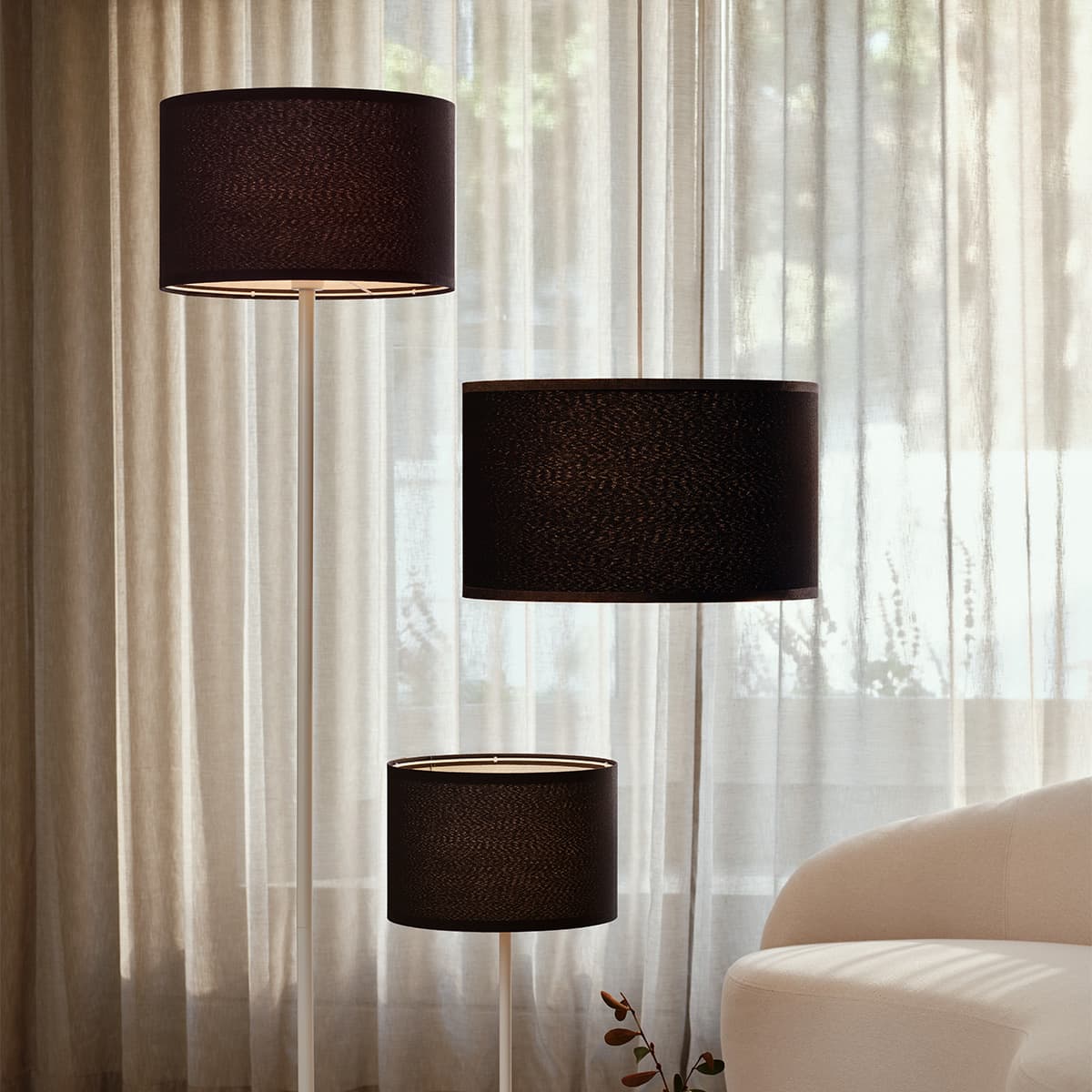 Sofia 400mm Black Linen Drum Shade Fabric Only-img-2