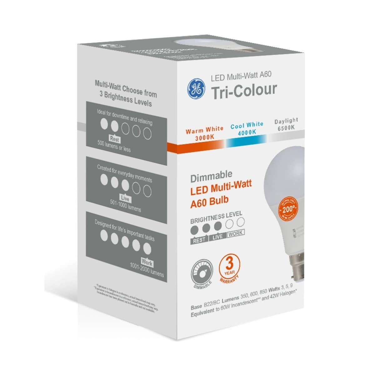 GE Multi-Watt BC LED CCT A60 Dimmable Globe-img-2