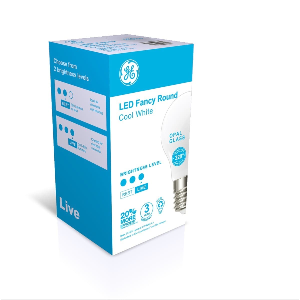 GE 4.3W LED Opal ES Fancy Round Cool White Globe-img-2