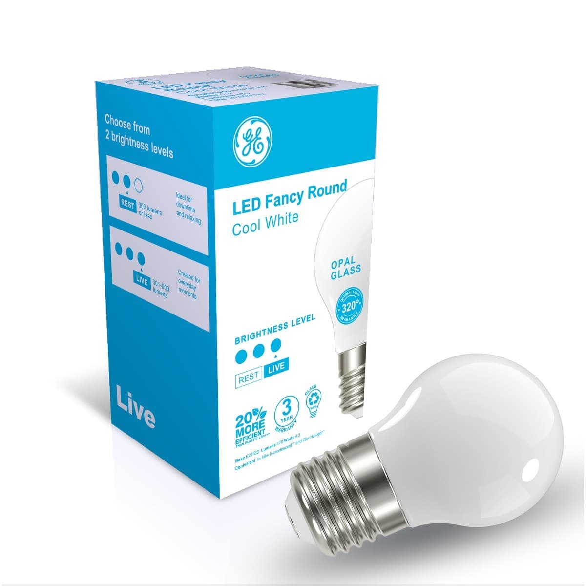 GE 4.3W LED Opal ES Fancy Round Cool White Globe-img-3