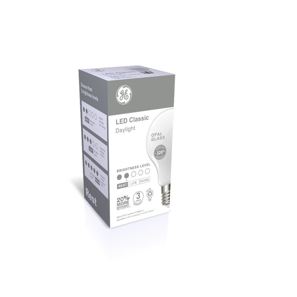 GE 4.3W Glass Opal ES LED GLS Globe in Day Light-img-2