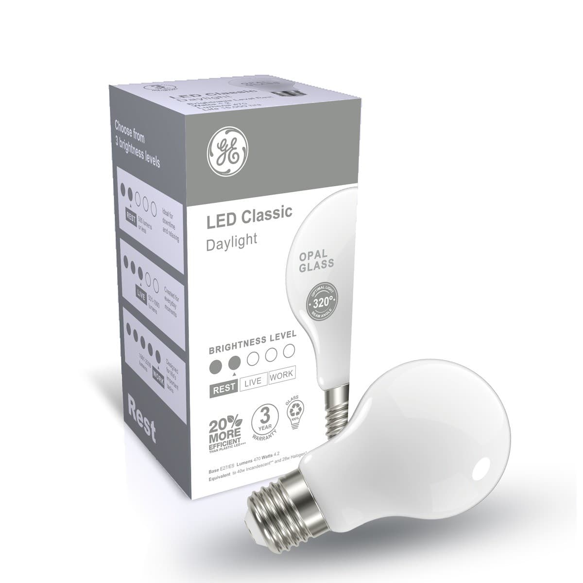 GE 4.3W Glass Opal ES LED GLS Globe in Day Light-img-3
