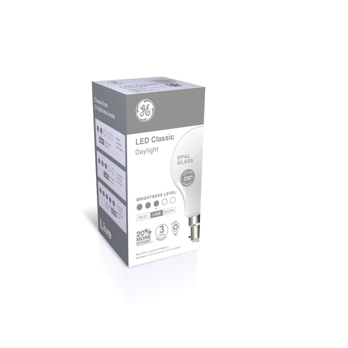 GE 7.5W Glass Opal BC LED GLS Globe in Day Light-img-2