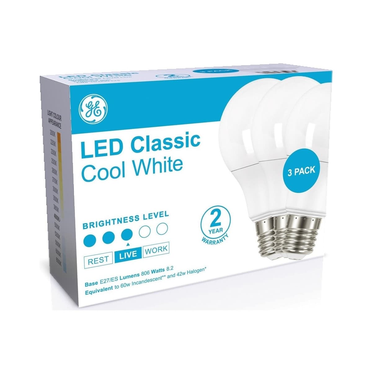 GE Classic 3 Pack 8.5W ES LED Globe in Cool White-img-2