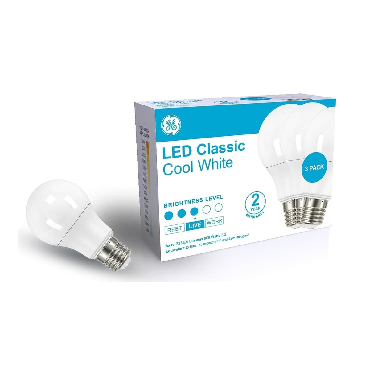 GE Classic 3 Pack 8.5W ES LED Globe in Cool White-img-3