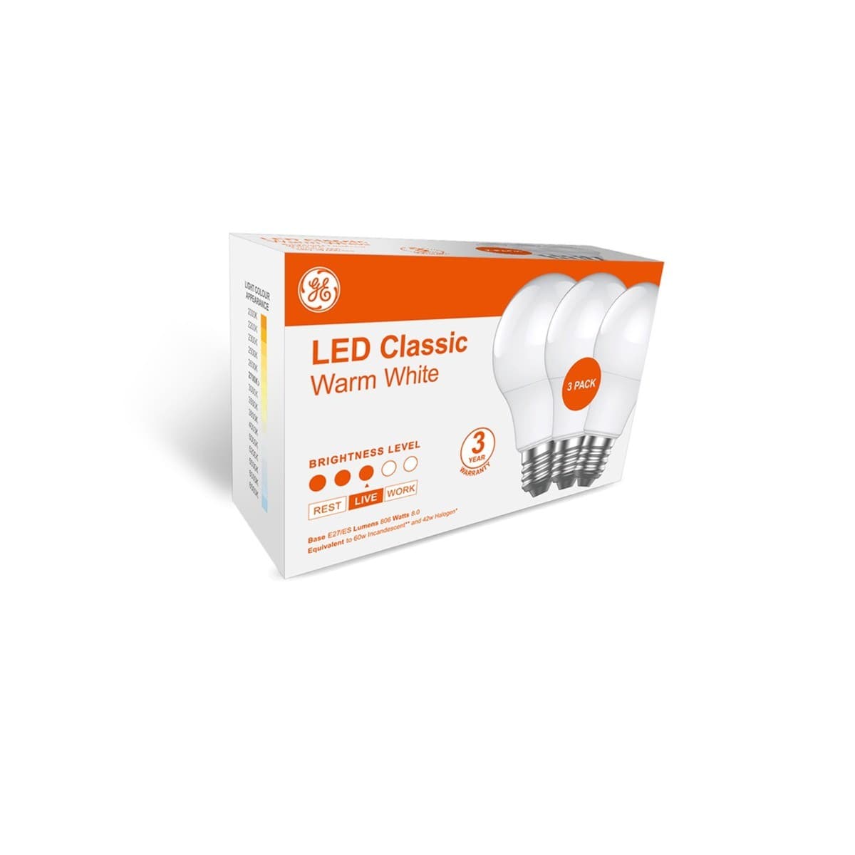 GE Classic 3 Pack 8W ES LED Globe in Warm White-img-2