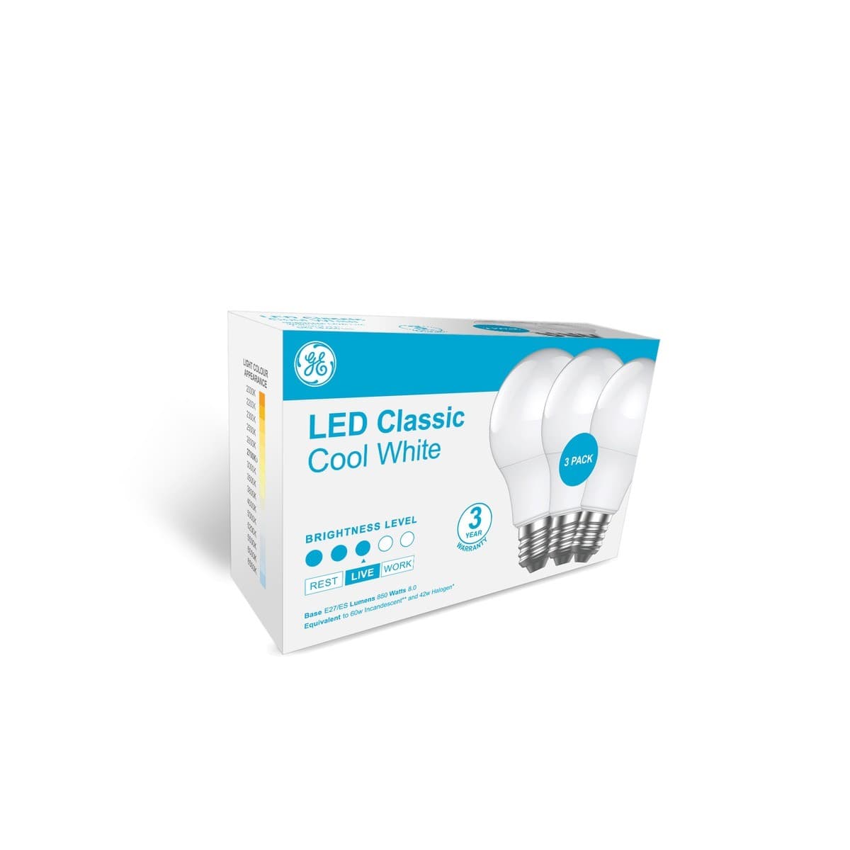 GE Classic 3 Pack 8W ES LED Globe in Cool White-img-2