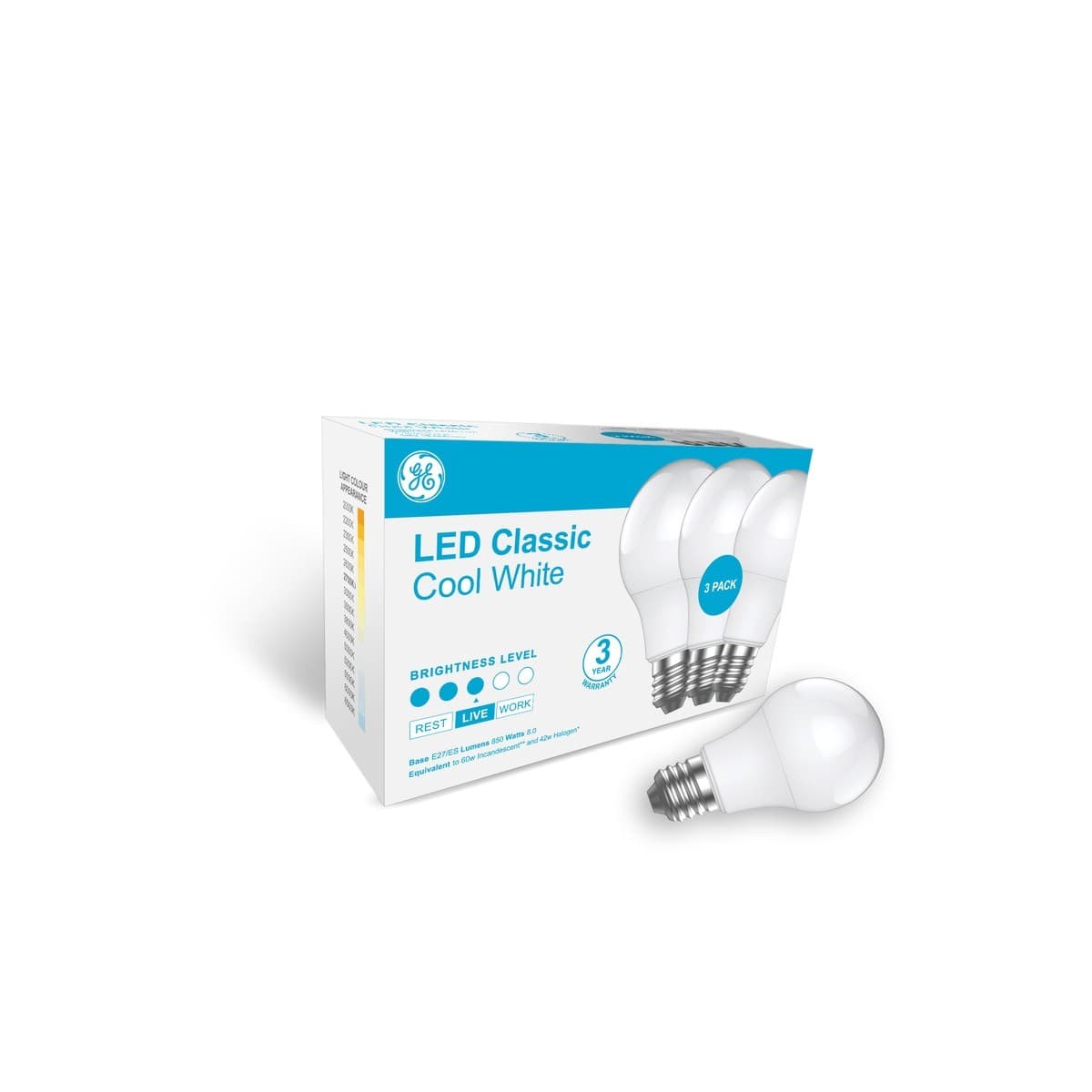 GE Classic 3 Pack 8W ES LED Globe in Cool White-img-3