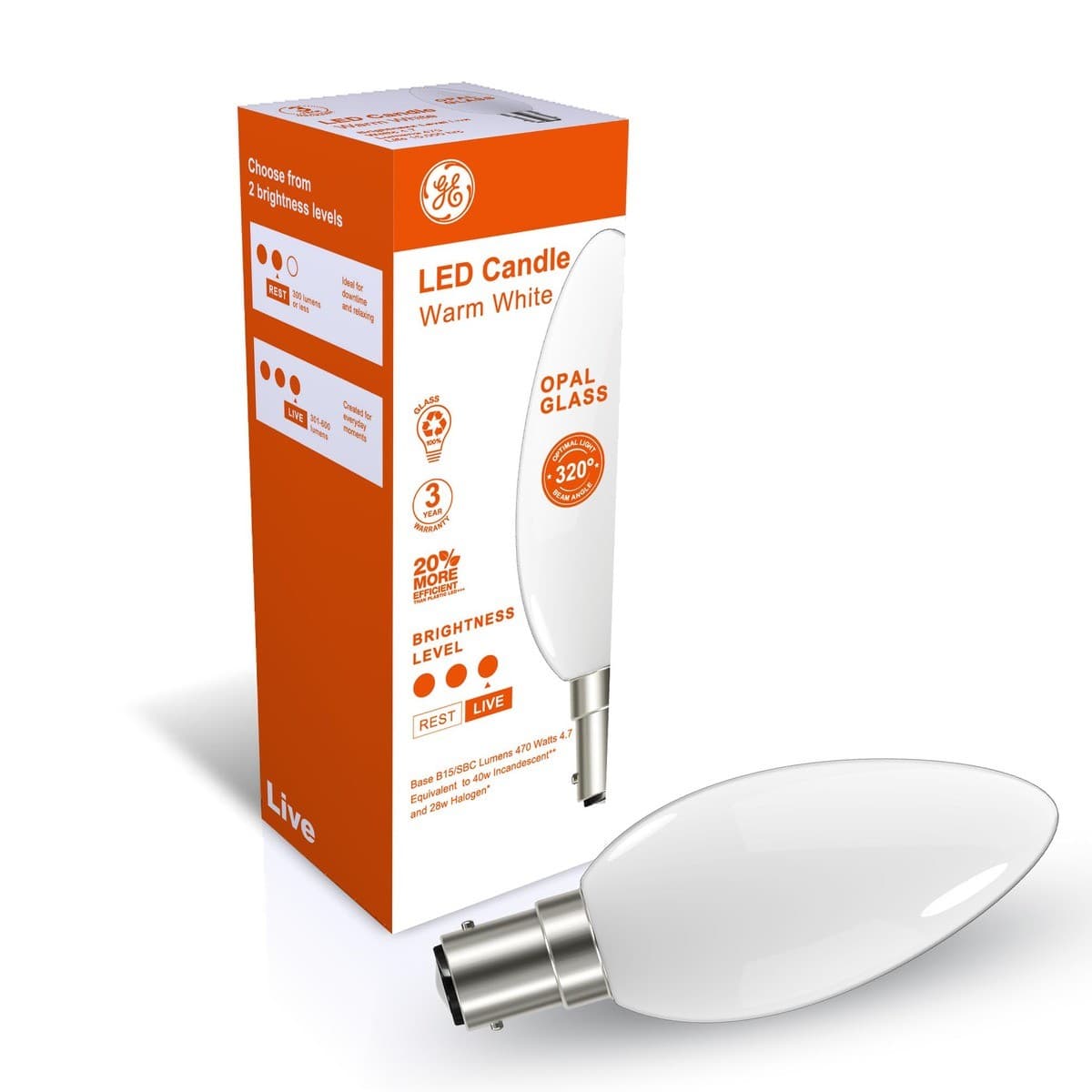 GE 4.7W LED Opal SBC Candle Warm White Globe-img-3