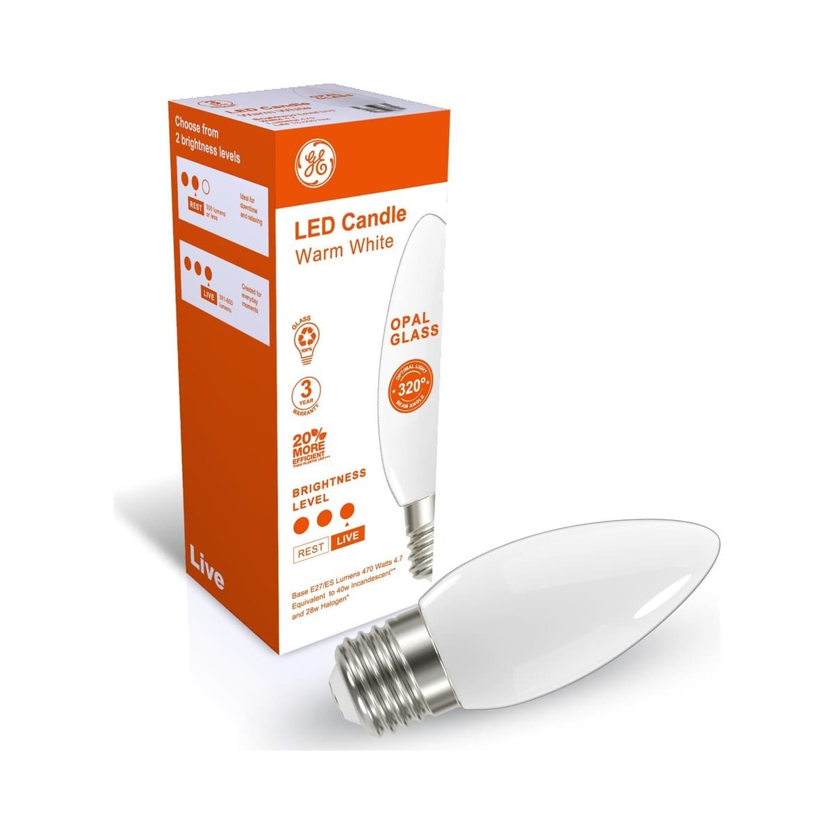 GE 4.7W LED Opal ES Candle Warm White Globe
