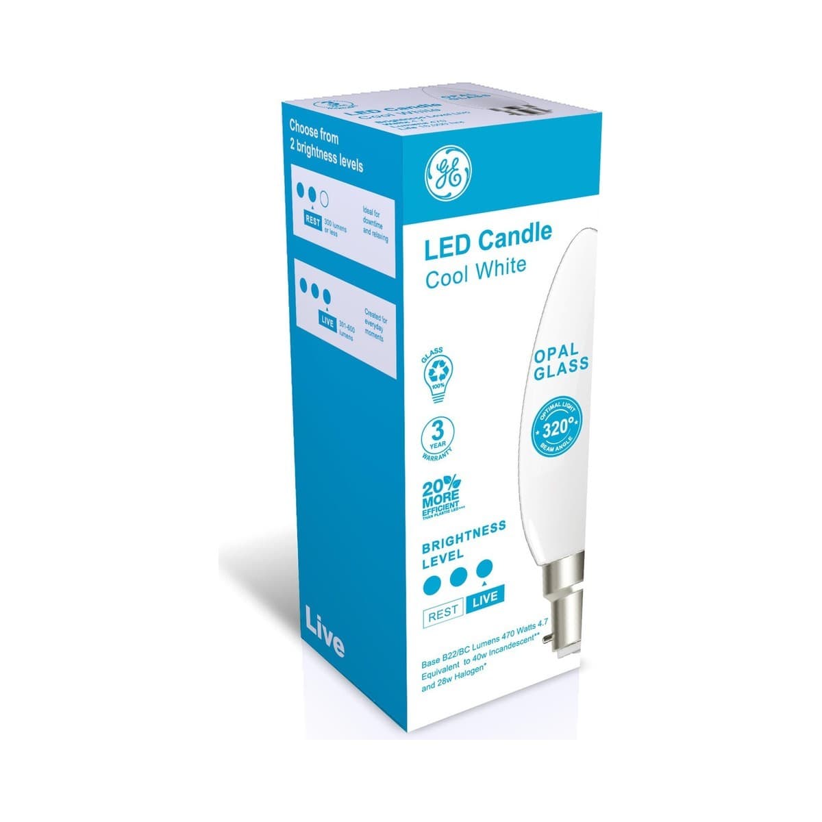 GE 4W Opal LED Candle BC Globe in Cool White-img-3