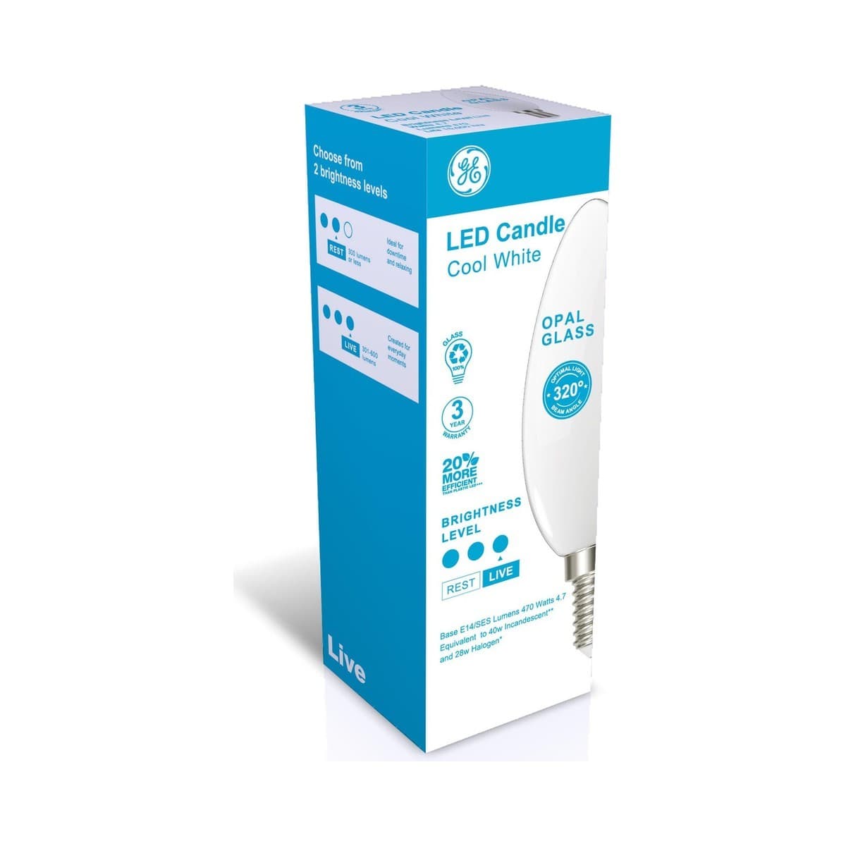 GE 4.7W LED Opal SES Candle Cool White Globe-img-3