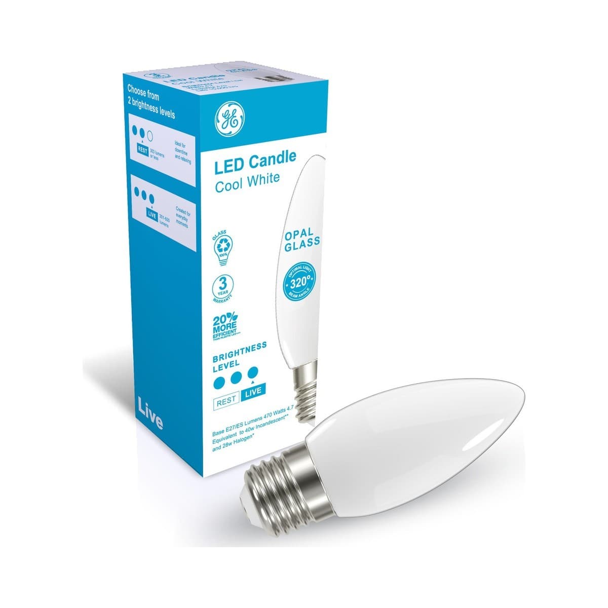 GE 4.7W LED Opal ES Candle Cool White Globe-img-2