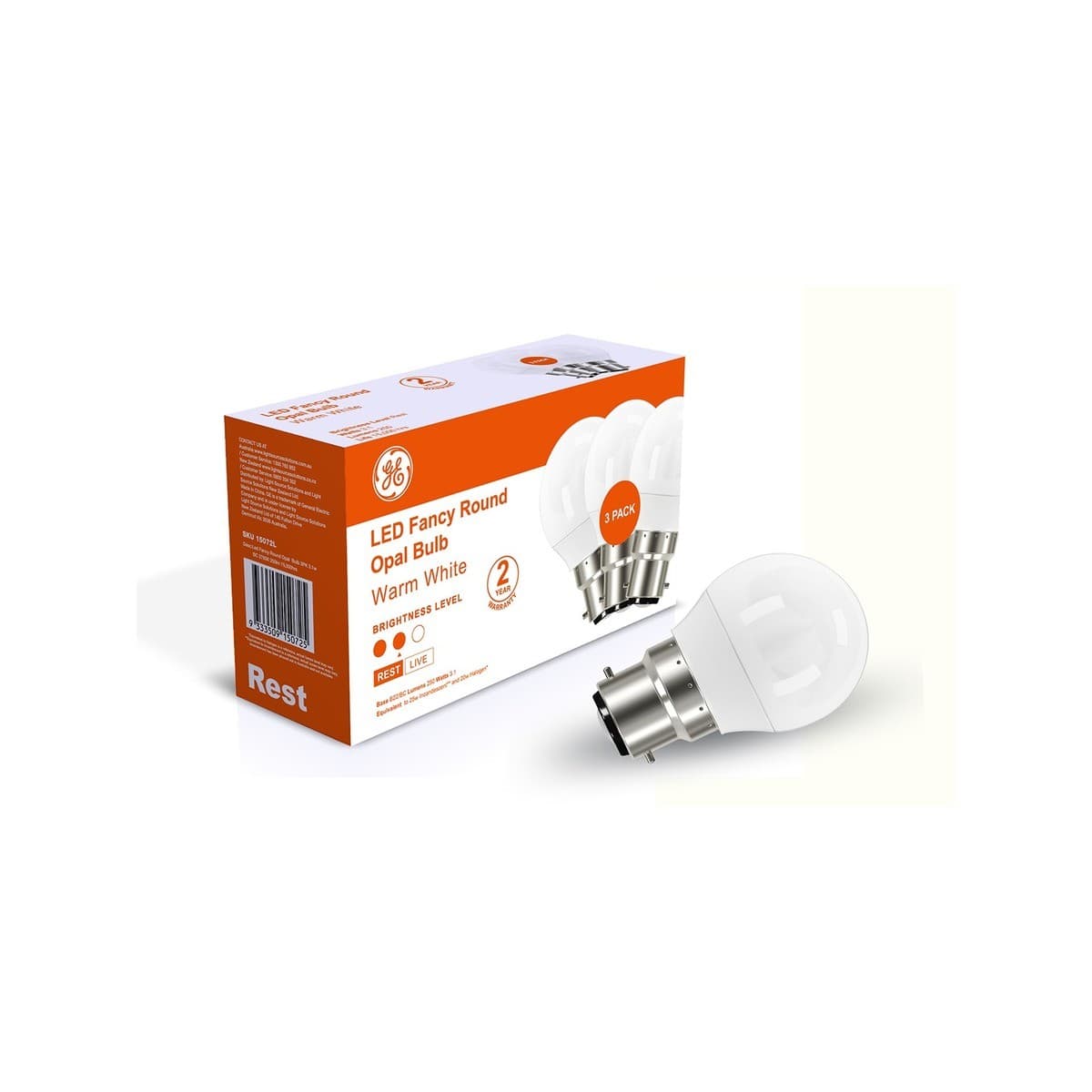 GE 3 Pack 3.1W Opal LED Fancy BC Globe in Warm White-img-1
