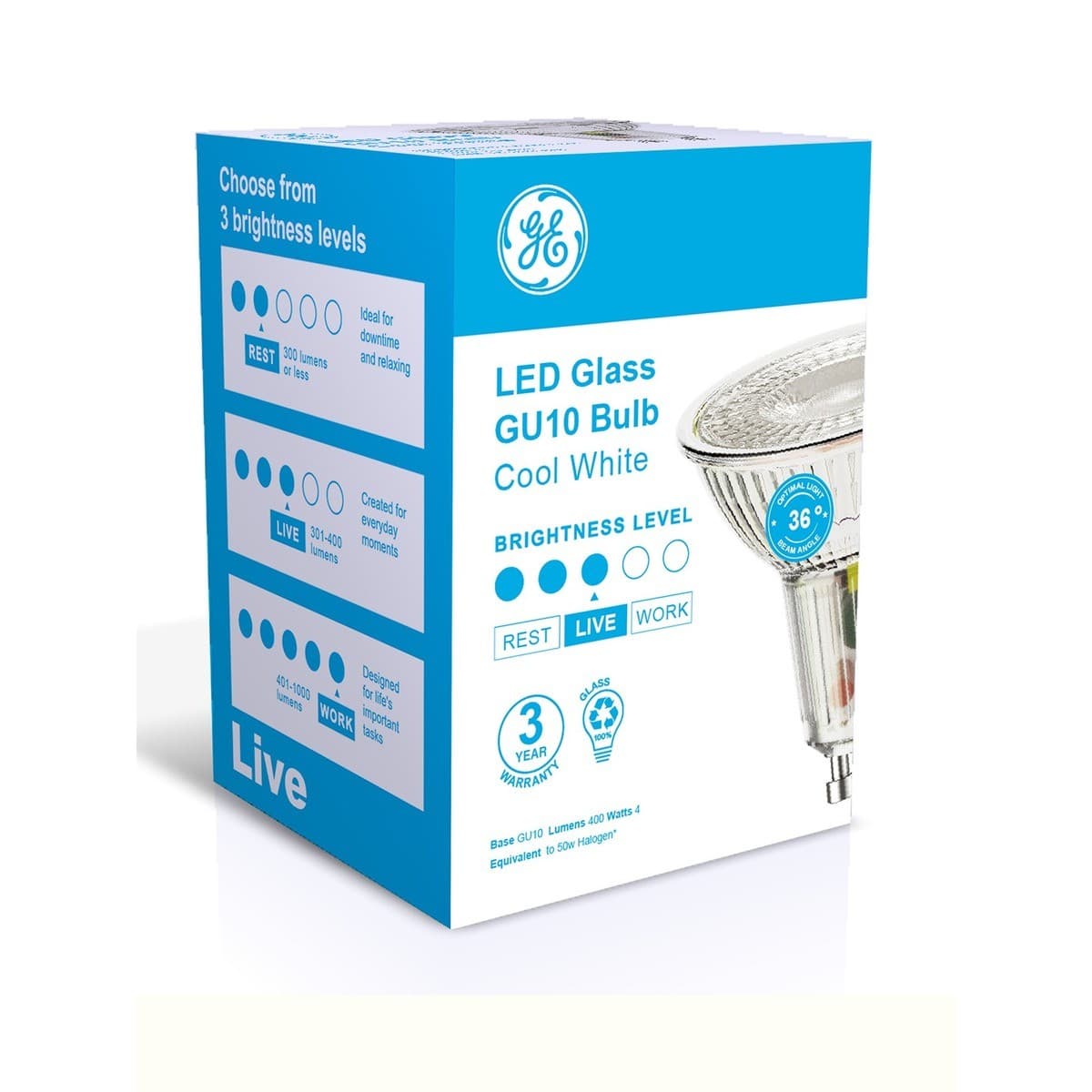 GE 4W 400 Lumen Glass LED GU10 Globe in Cool White-img-2