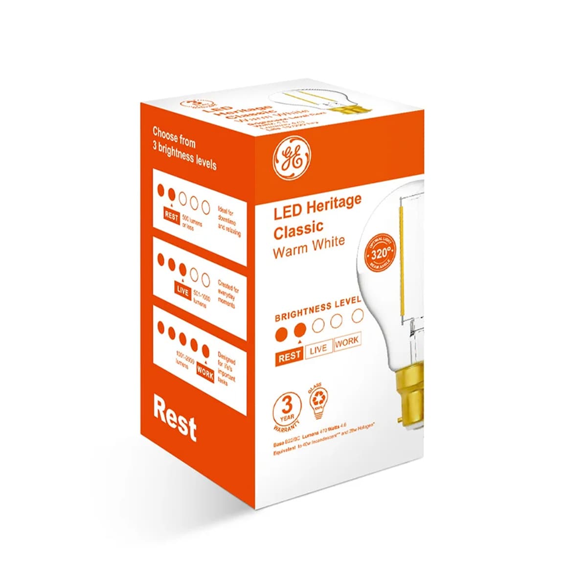 GE 4.6W Heritage LED GLS BC Globe in Warm White