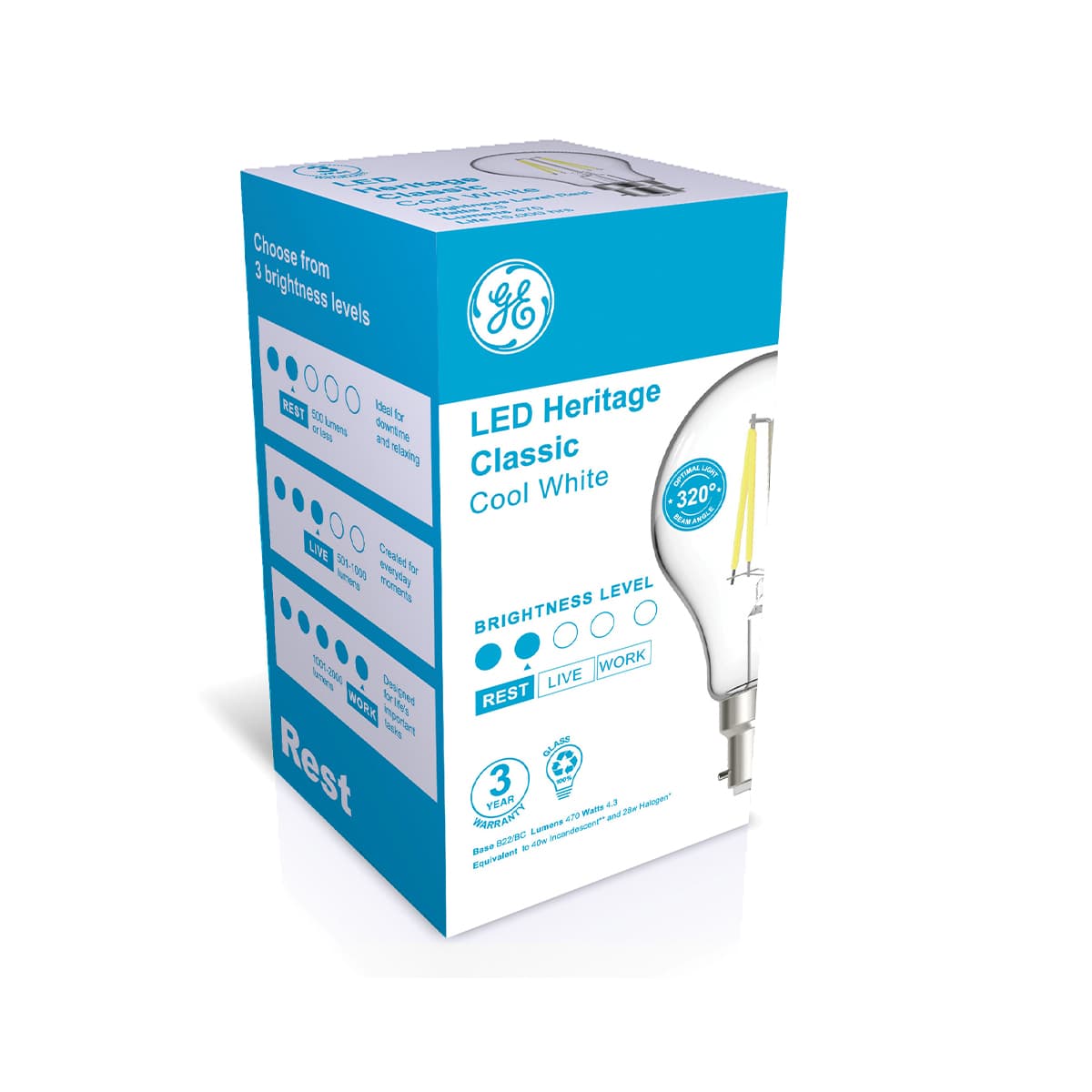 GE 4.3W Heritage LED GLS BC Globe in Cool White-img-2