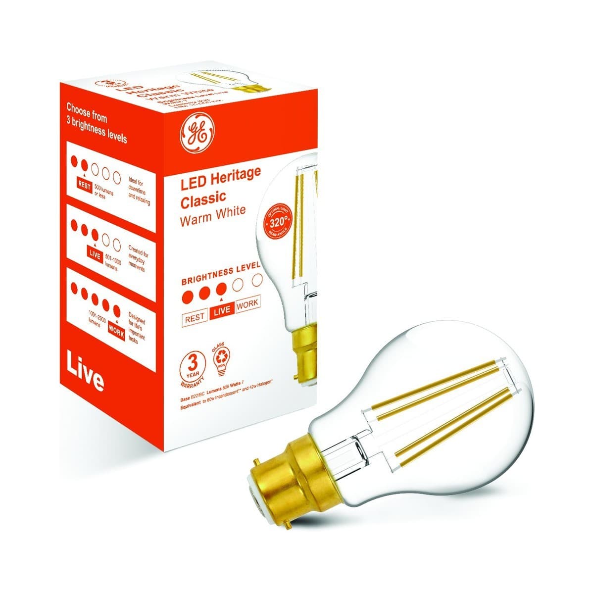 GE 7W Heritage LED GLS BC Globe in Warm White-img-2