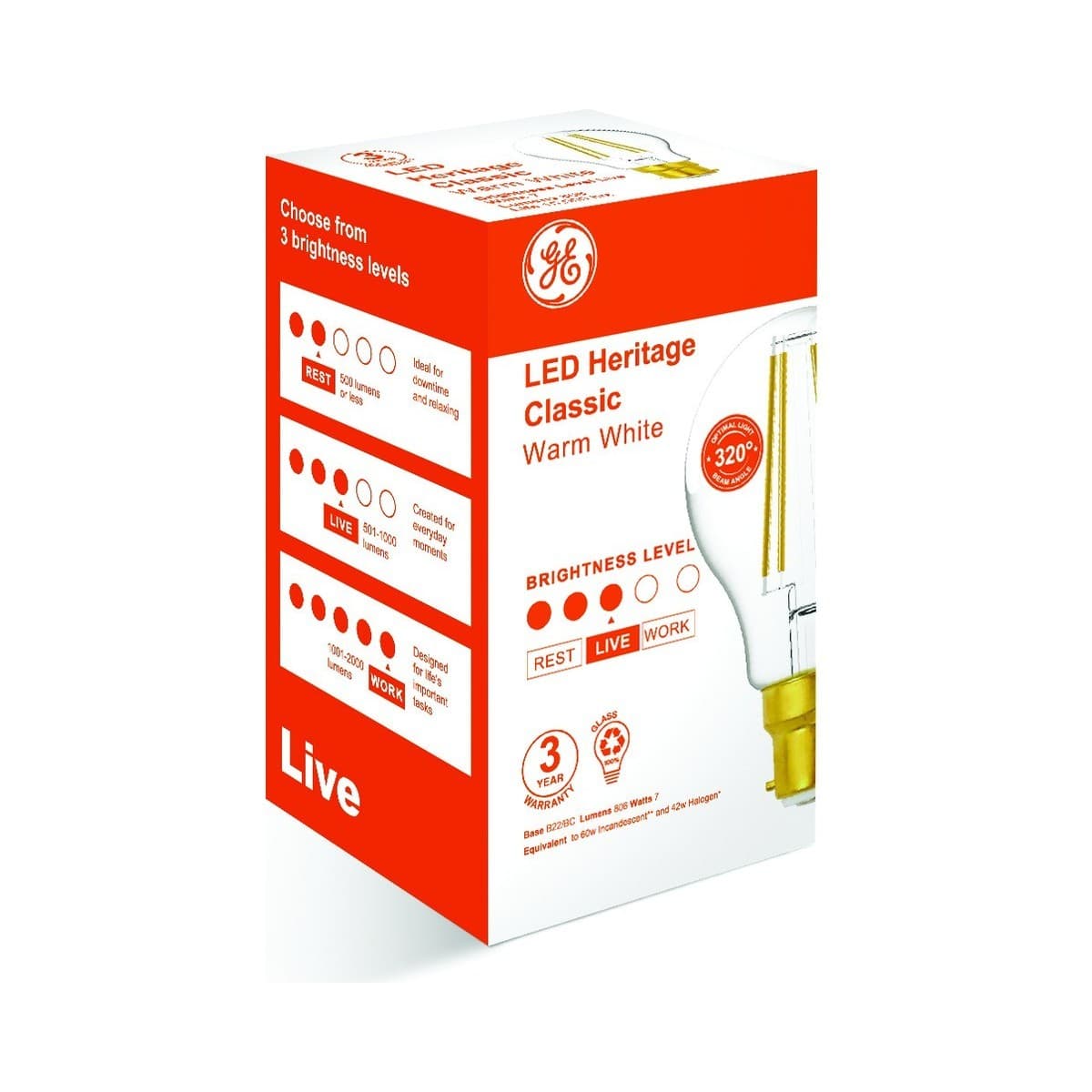GE 7W Heritage LED GLS BC Globe in Warm White-img-3