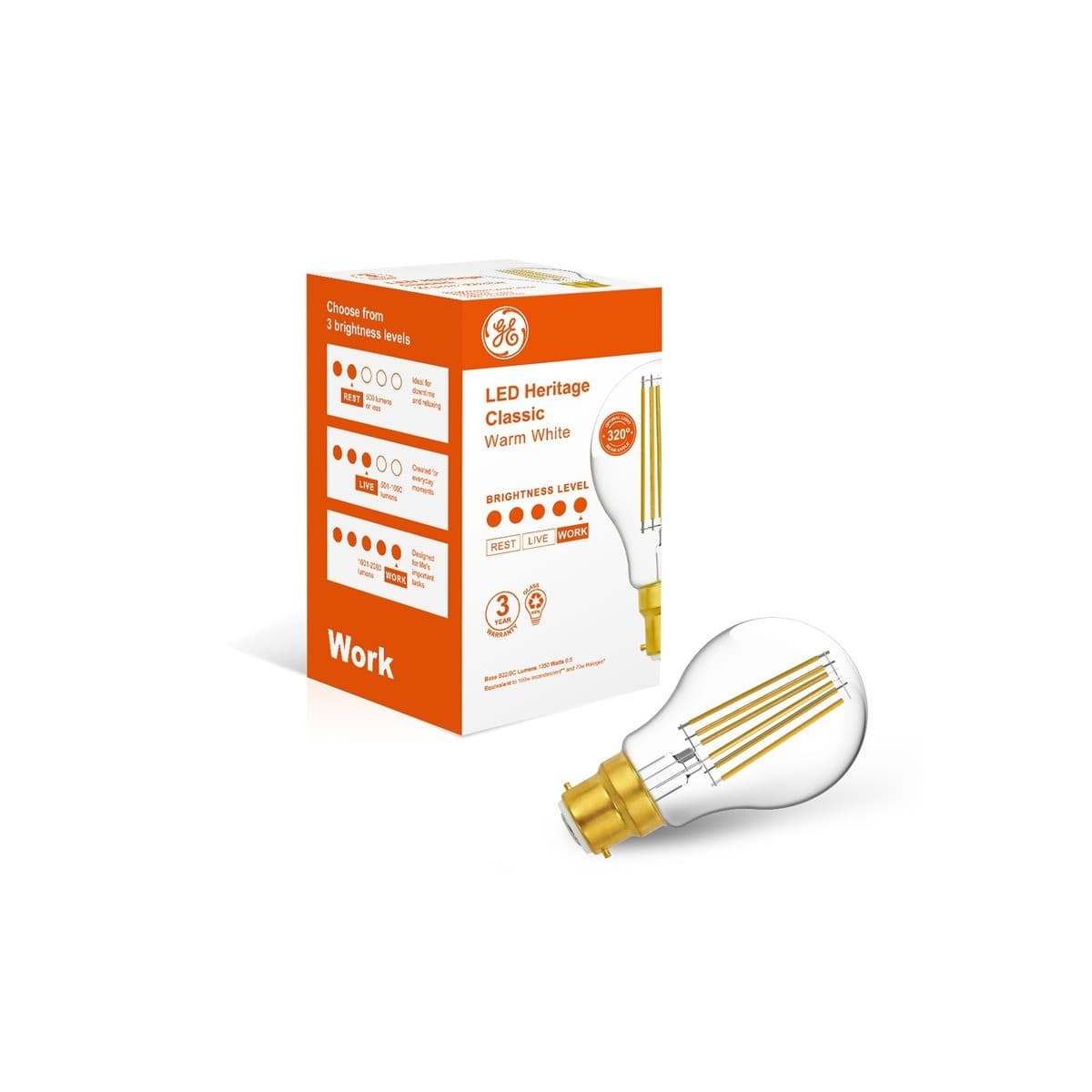 GE 9.5W Heritage LED GLS BC Globe in Warm White