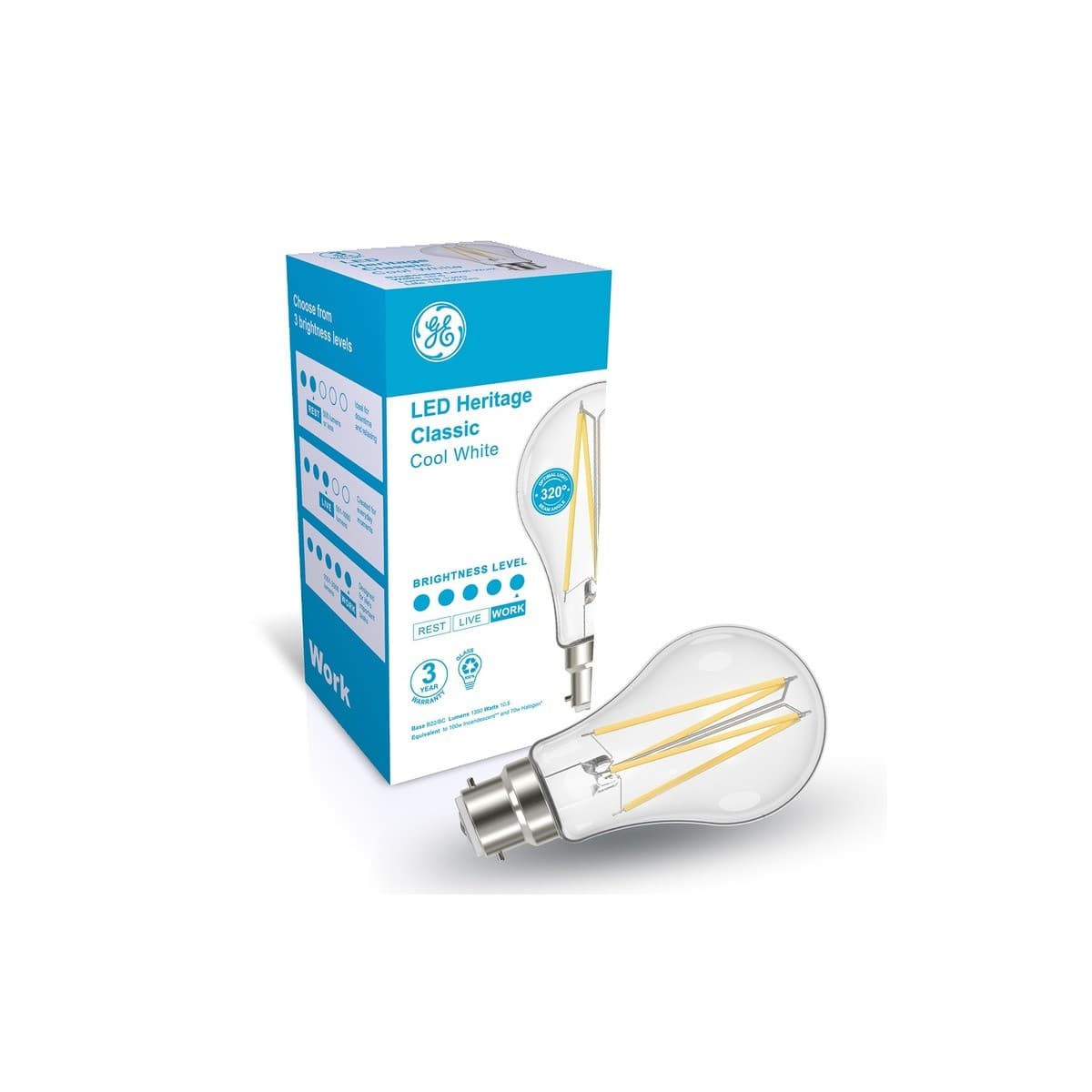 GE 10.5W Heritage LED GLS BC Globe in Cool White