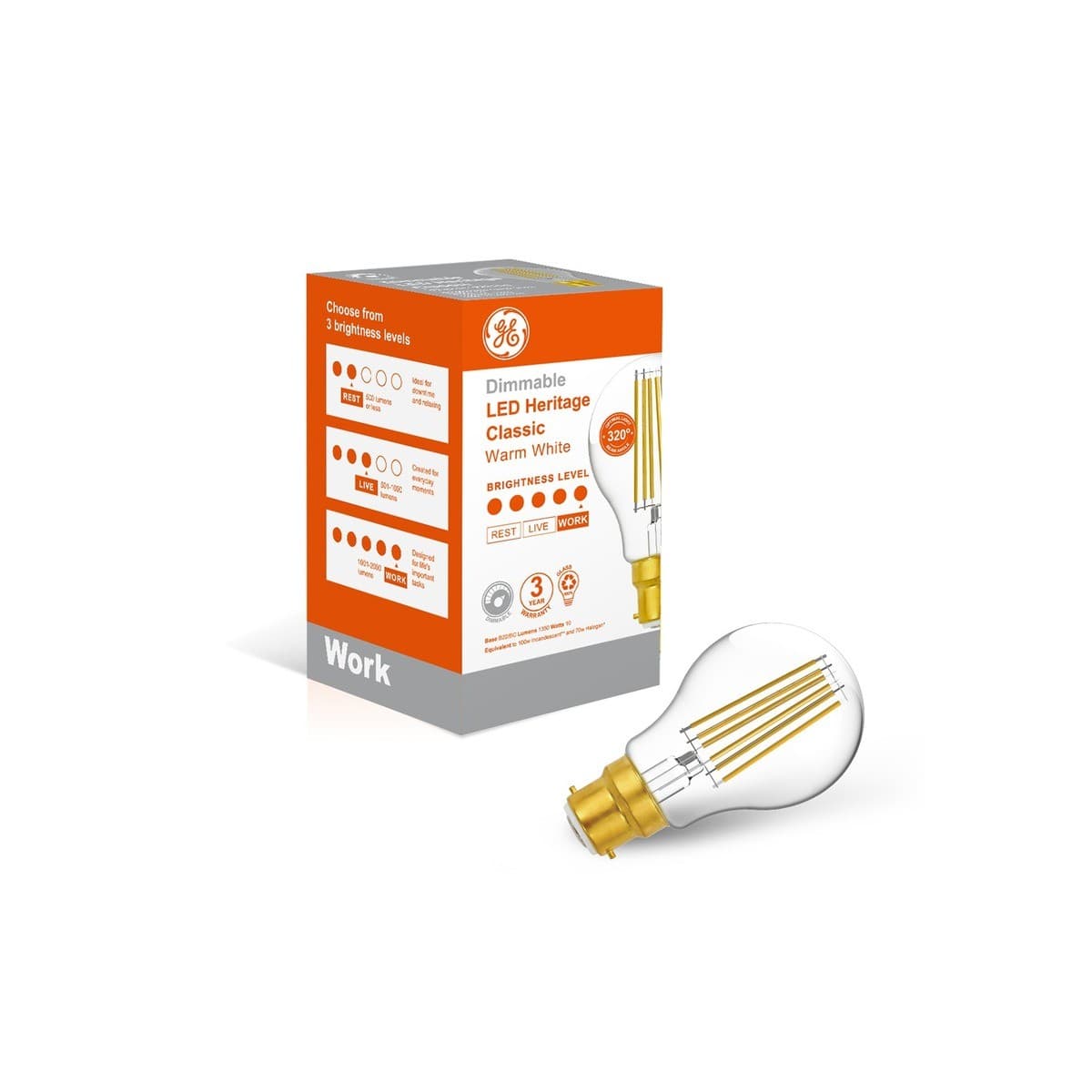 GE 10W Heritage Dimmable LED GLS BC Globe in Warm White-img-1