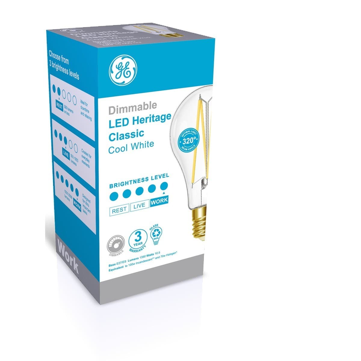 GE 10.5W Heritage Dimmable LED GLS ES Globe in Cool White-img-2