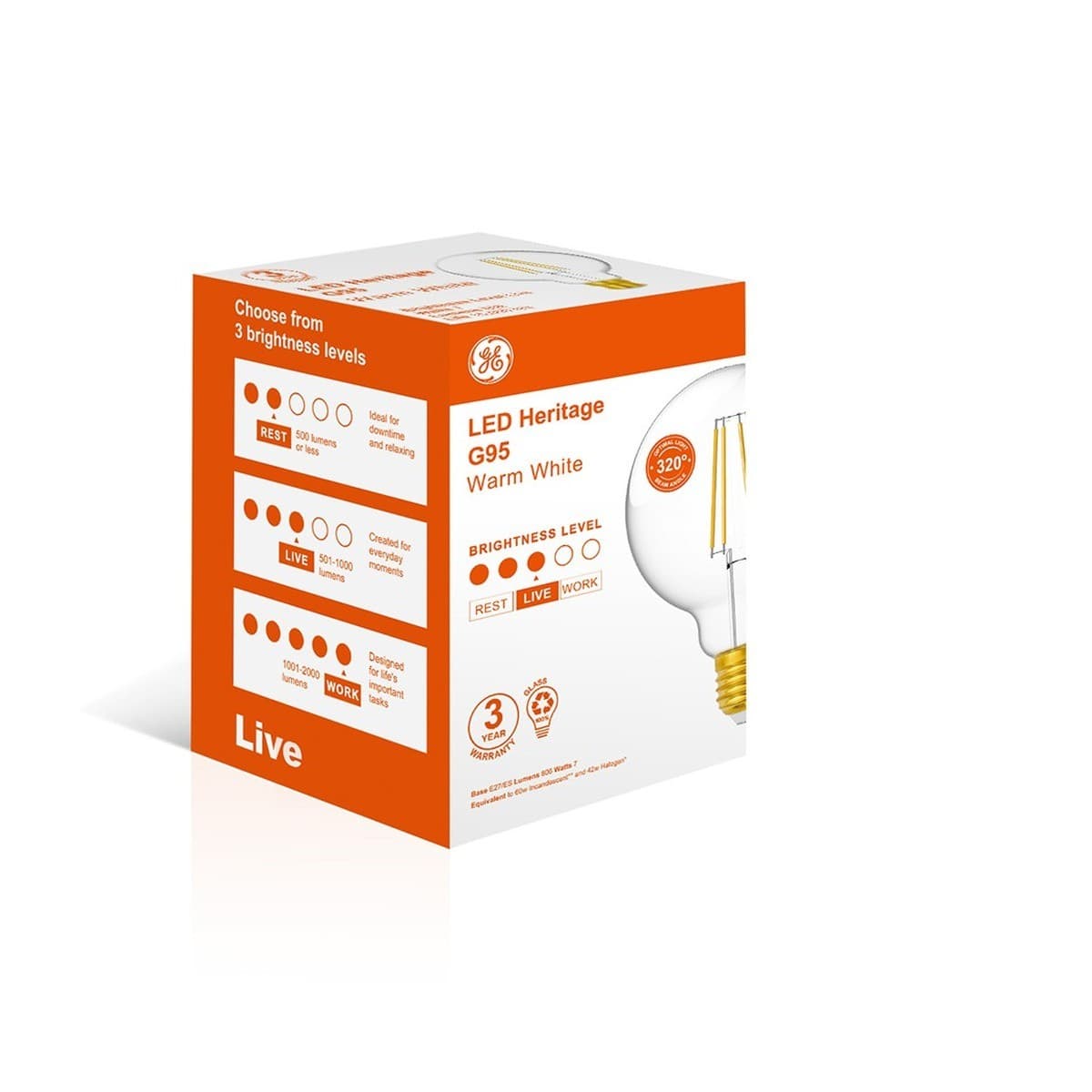 GE 7W Clear LED G95 ES Globe in Warm White-img-2