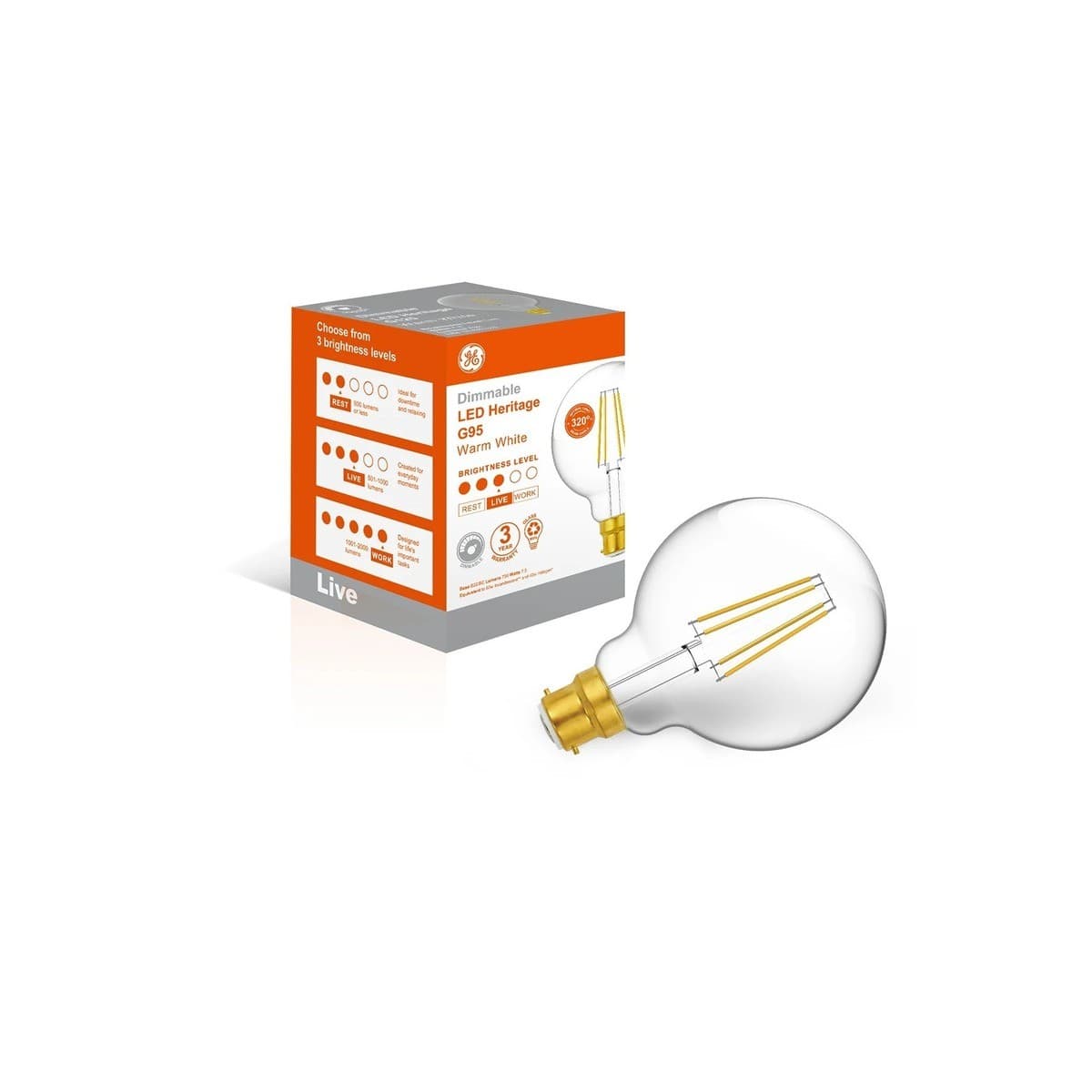 GE 7.5W Clear Dimmable LED G95 BC Globe in Warm White-img-1
