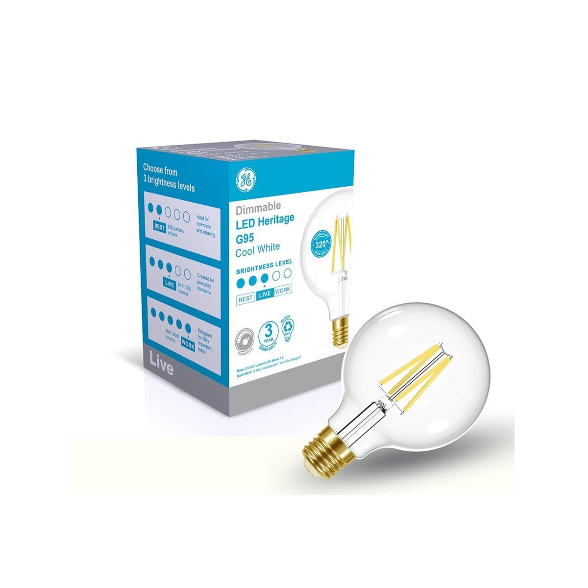 GE 7.5W Clear Dimmable LED G95 ES Globe in Cool White