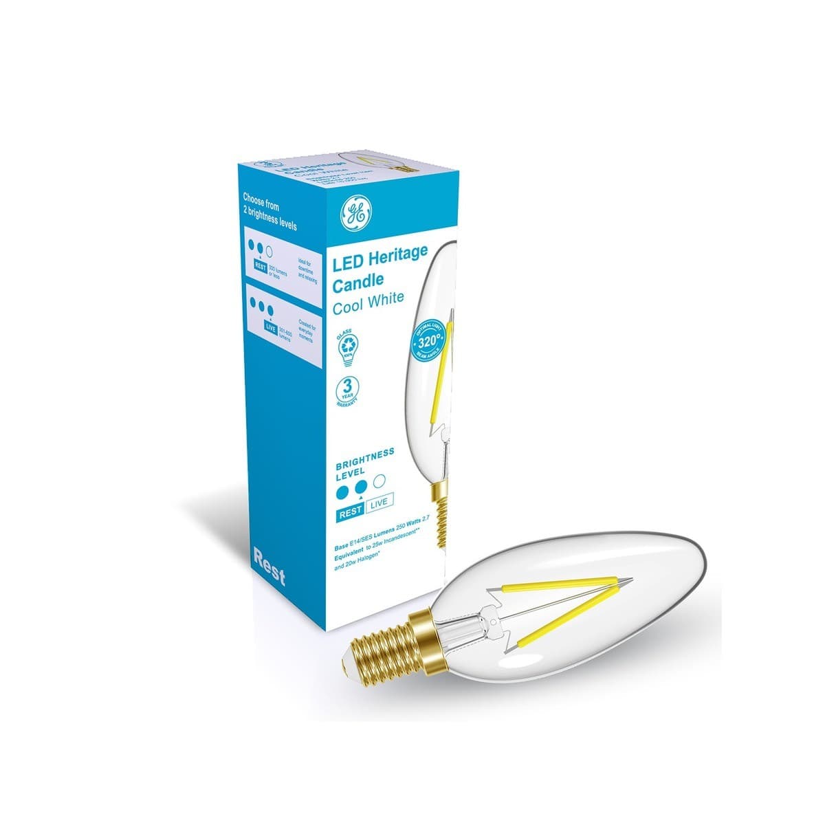 GE 2.7W Heritage LED Candle SES Globe in Cool White