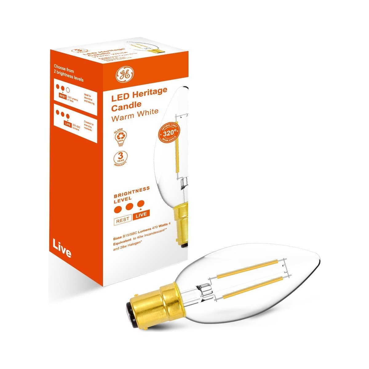 GE 4W Heritage LED Candle SBC Globe in Warm White-img-2